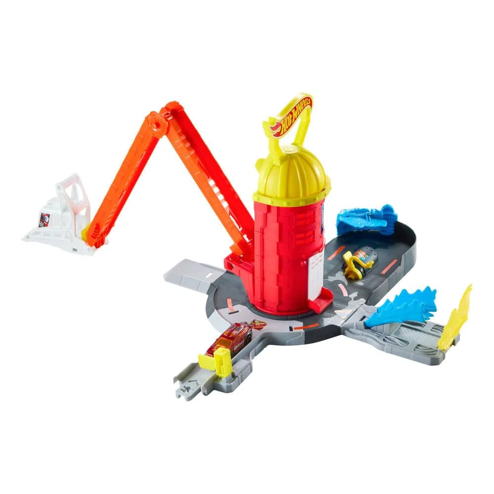 Hot Wheels City - Super Caserma dei Pompieri, set pista con 4 diverse uscite e scala estendibile fino a 40cm, camion dei pompieri in scala 1:64 incluso, 4+ anni, JHL95
