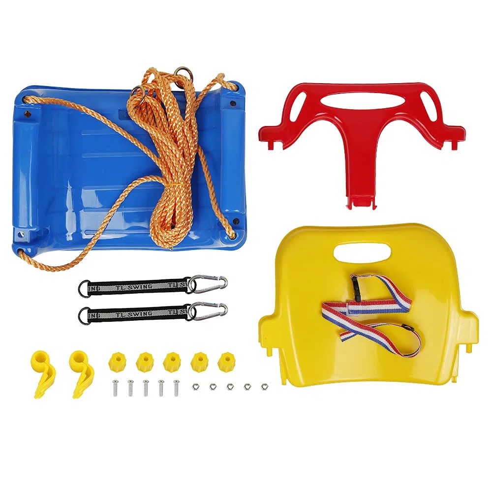 HUOLE Altalena da Giardino 3 in1 per Bambini Seggiolino Altalena Bambini Sedile in Plastica con Corrimano Schienale e Cintura di Sicurezza per Esterno Interno e Neonato (3 in 1 Blu)