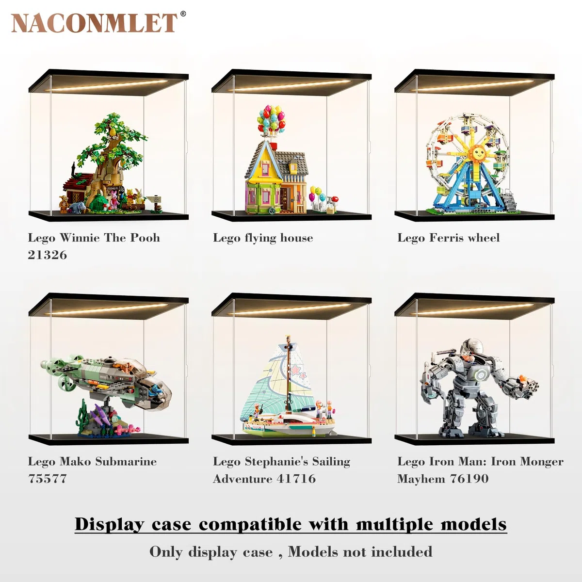 Vetrina in Acrilico Trasparente con Luce a Led,Vetrina Espositiva per Modellismo,Display Case Box per il Collezionismo di Action Figure e Oggetti da Collezione(30x25x30cm)