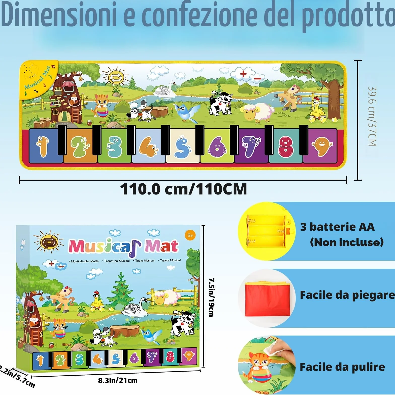 MOONTOY Tappeto Musicale con 18 Suoni e 9 Tastiere Pianoforte per Bambini 1-4 Anni