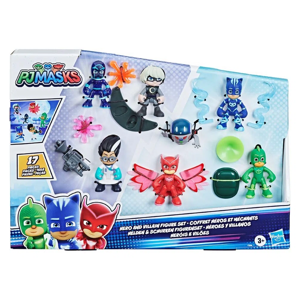 PJ Masks Hasbro Super Pigiamini, Eroi e Cattivi, Set per Età Prescolare con 7 Action Figure con 10 Accessori, per Bambini Dai 3 Anni in Su, Multicolore, ‎38.1 x 4.4 x 27.9 cm