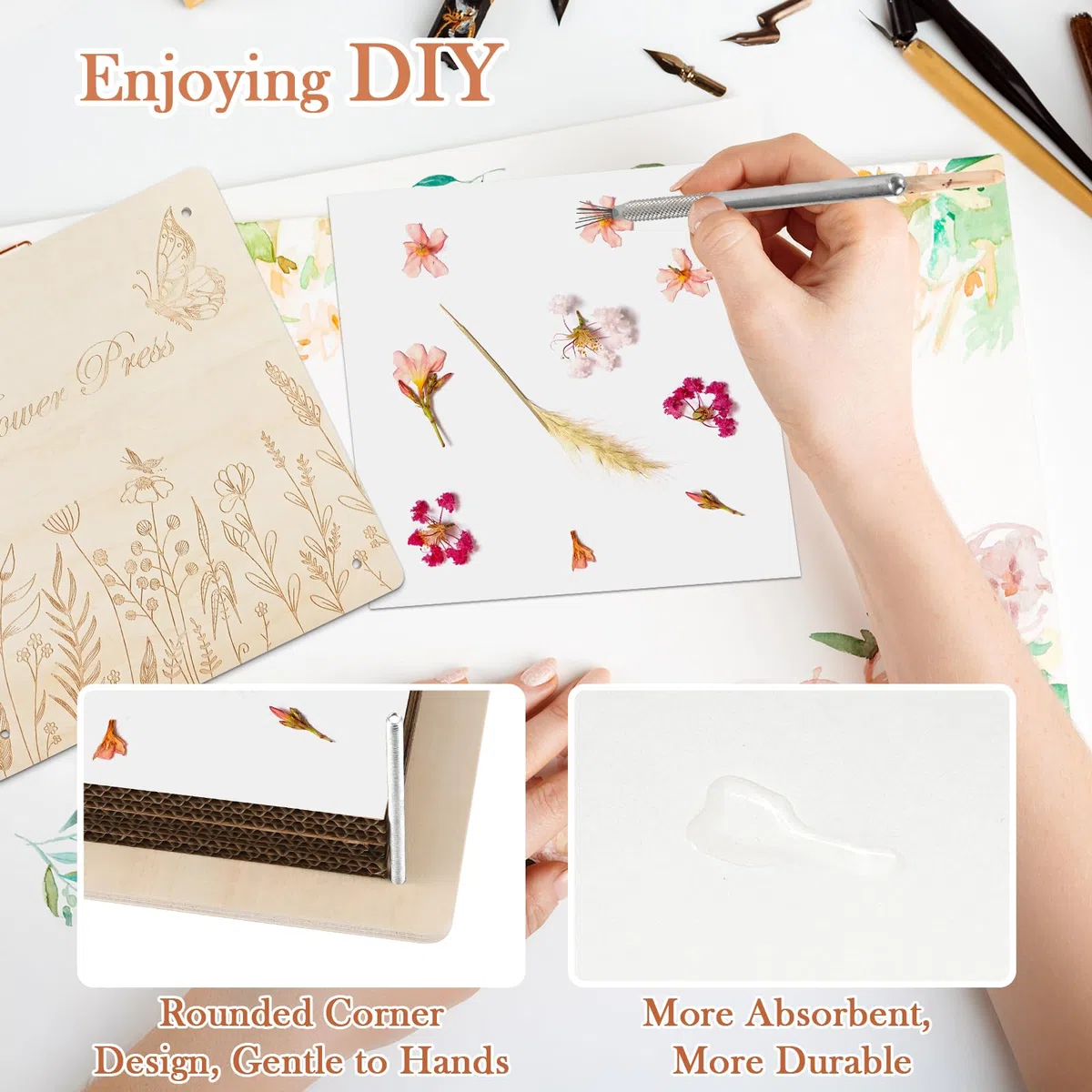 GOLDGE Pressa per fiori extra large per adulti, 27,5 x 27,5 cm, 10 strati, in legno, con custodia, regalo per gli amanti del fai da te e dell'artigianato