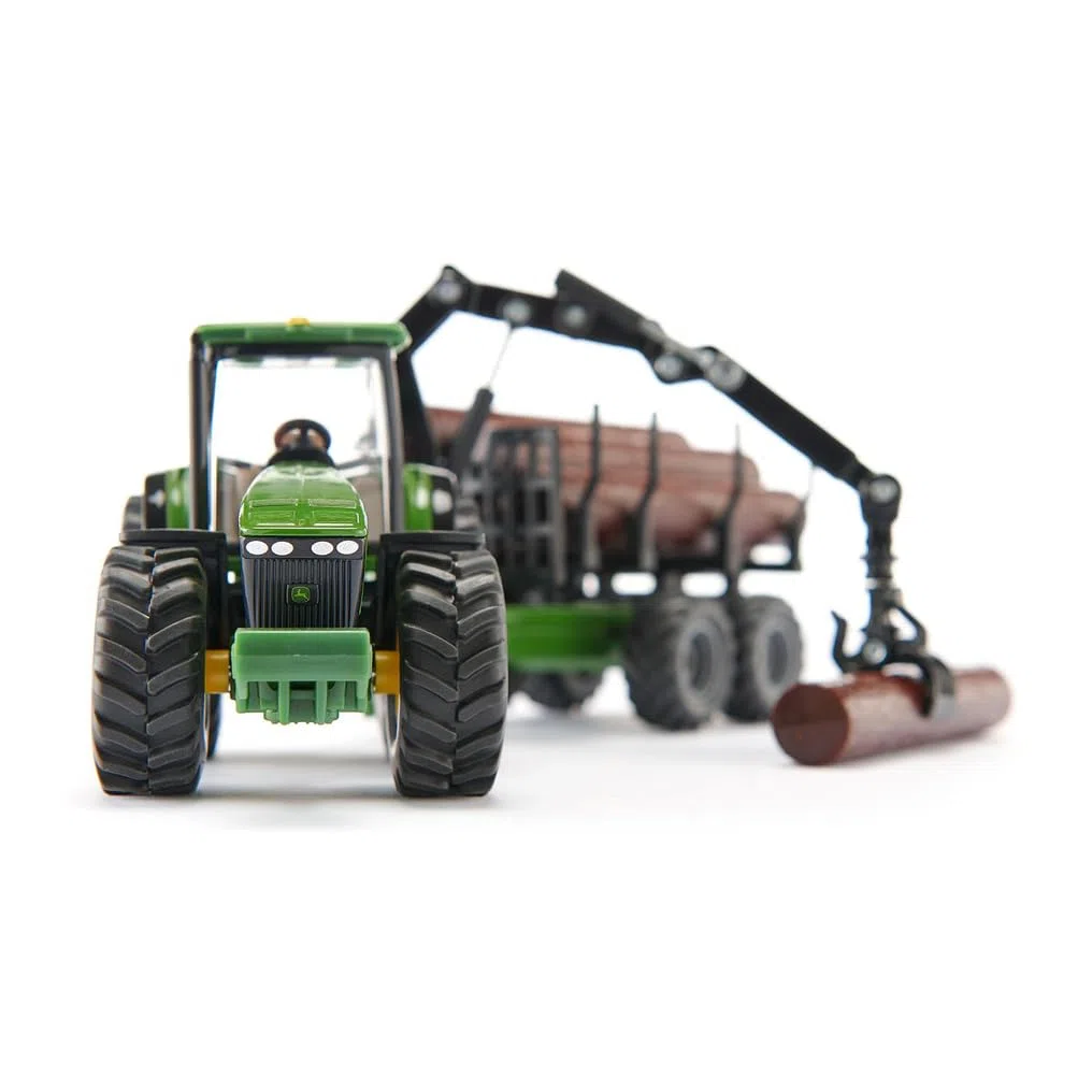 Siku 1954, Trattore John Deere con rimorchio forestale, 1:50, Metallo/Plastica, Verde, Braccio e pinza completamente operativi
