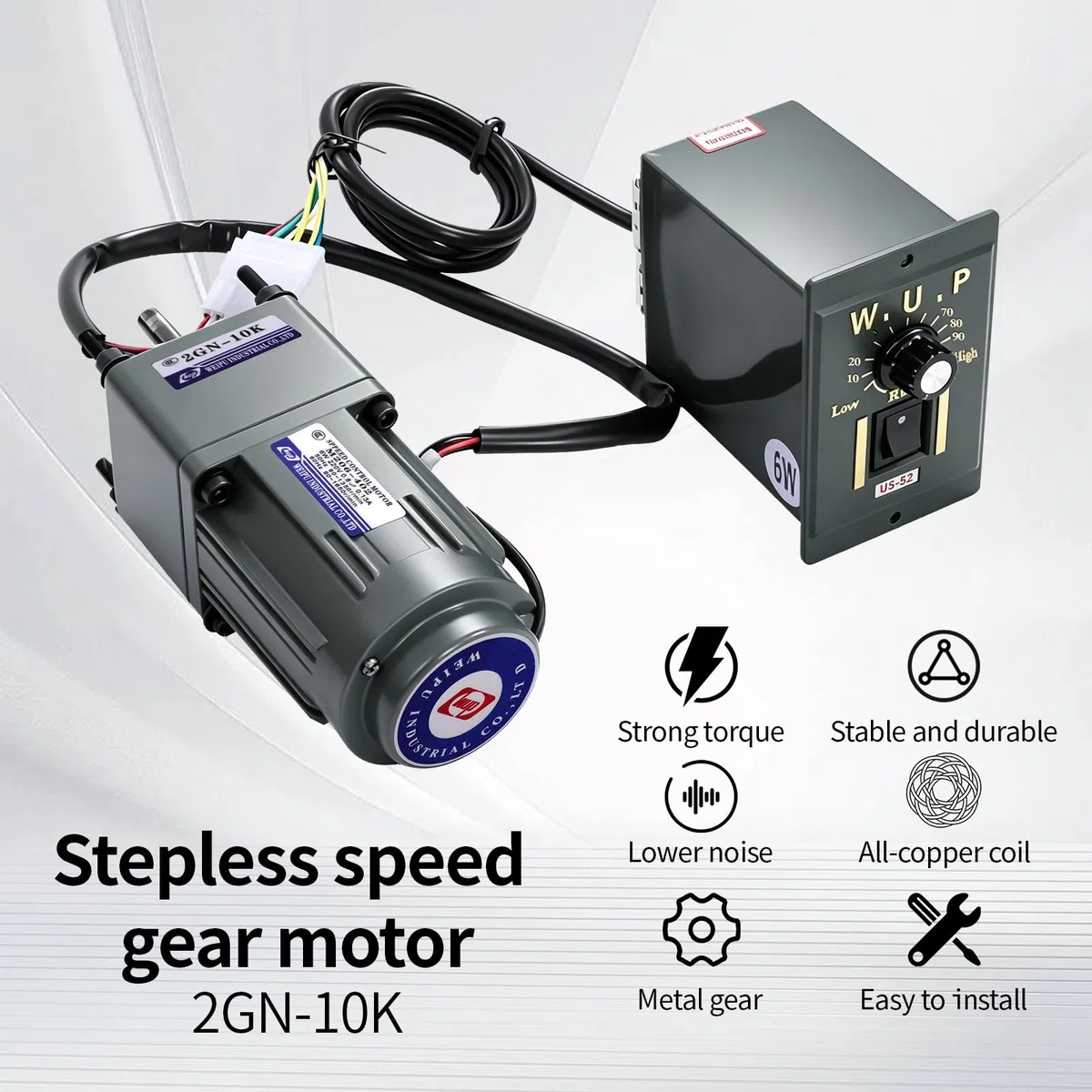 Motoriduttore 220v, Motore Elettrico Con Riduttore AC 6W 220V 0-135 Giri/Min (10k) 8 Nm Riduttore di Velocità A Frequenza Regolabile E Indietro Commutabile