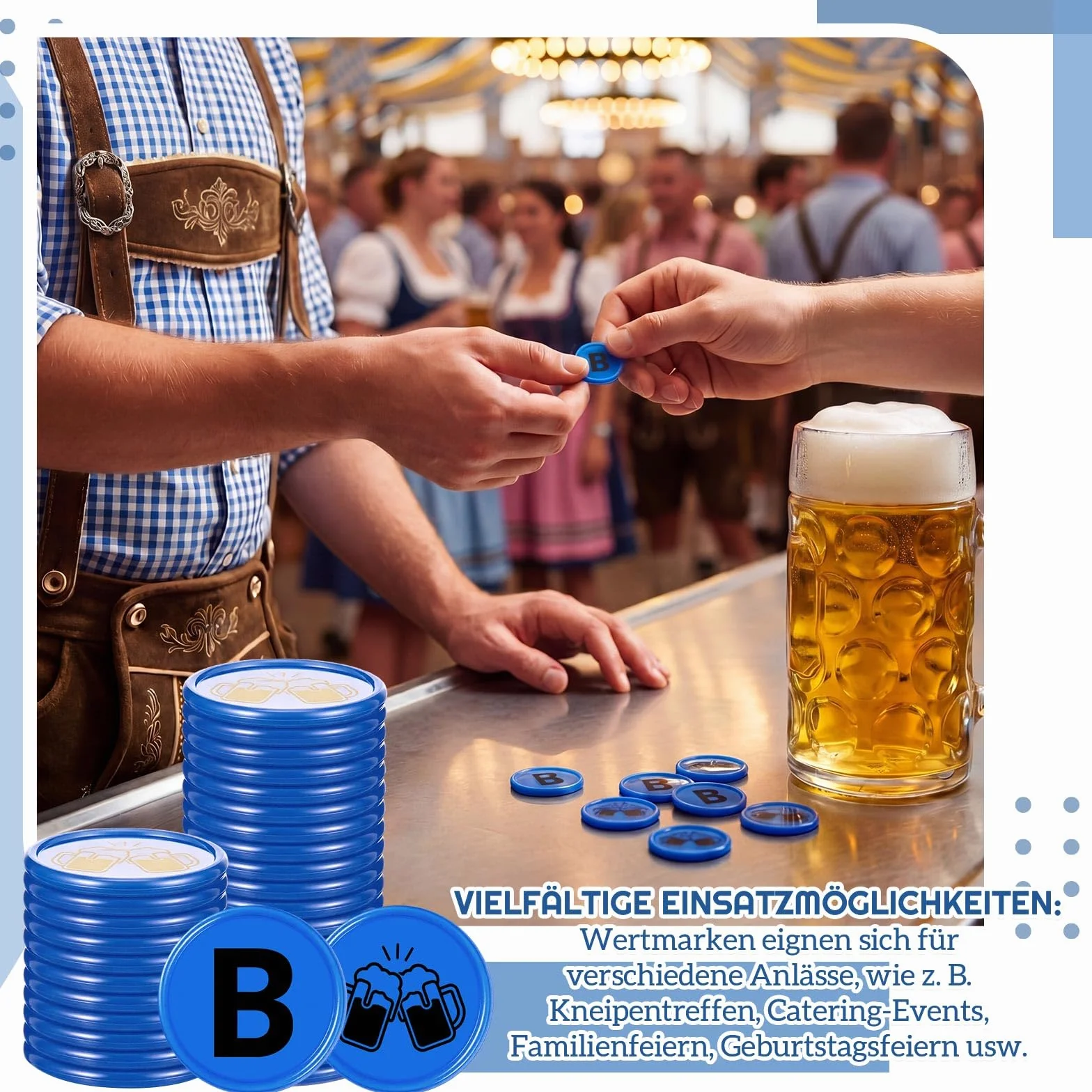 Nezyo 200 Pezzi Gettoni Birra Blu B Chip per Buoni Ø 24 mm in Plastica Riutilizzabile Ideali per Festival della Birra, Ristoranti, Mense, Feste, Eventi in Discoteca e Festival