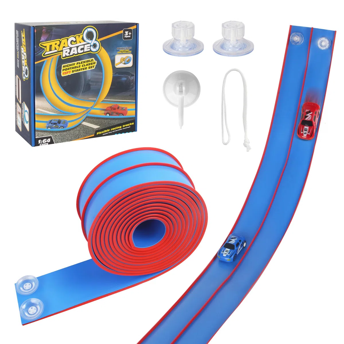 Set di piste da corsa flessibili da 4,5 metri per bambini, pista flessibile per bambini, Hot Wheels, pista da corsa portatile Hot Wheels con doppia rampa, adatta ai bambini