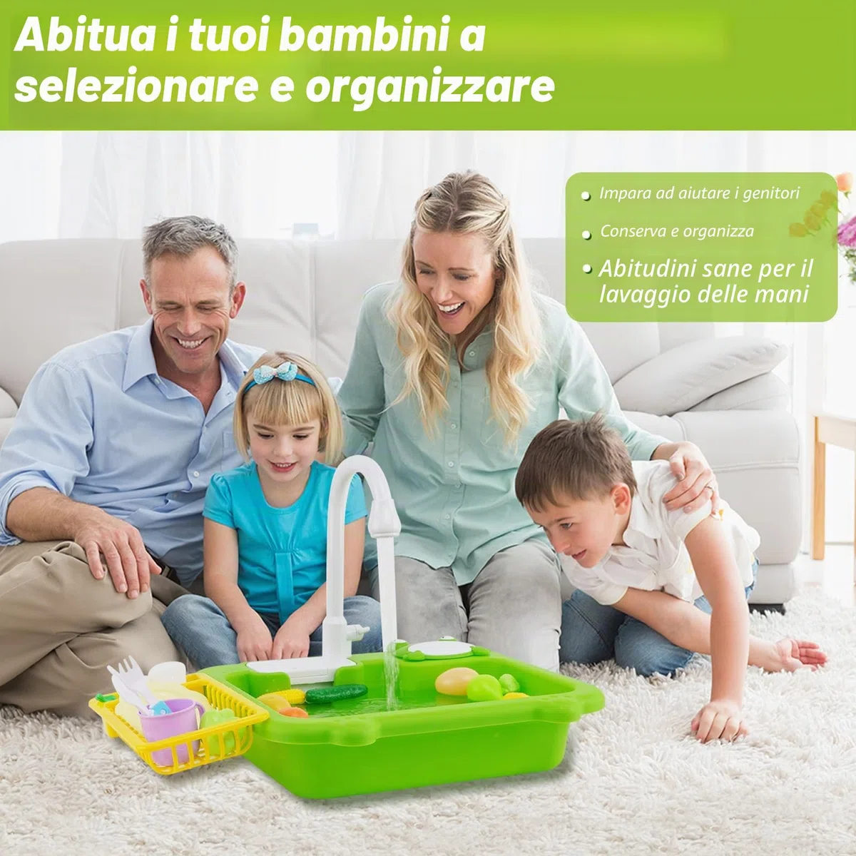 Lavello da cucina giocattolo con acqua corrente, giocattolo da cucina per bambini con acqua riciclata rubinetto e lavandino, regalo per ragazze e ragazzi bambini dai 3+