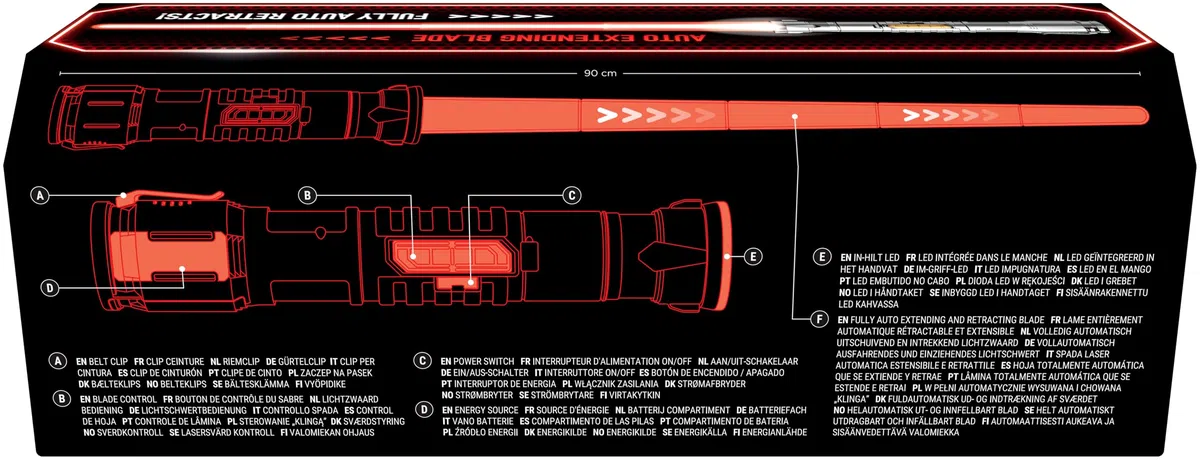 GOLIATH POWER SABER - Rosso Spada laser per bambini e adulti dagli 6 anni in su - Estensibile e retrattile Giocattolo laser luminoso realistico e sicuro - da 30 cm a 89 cm