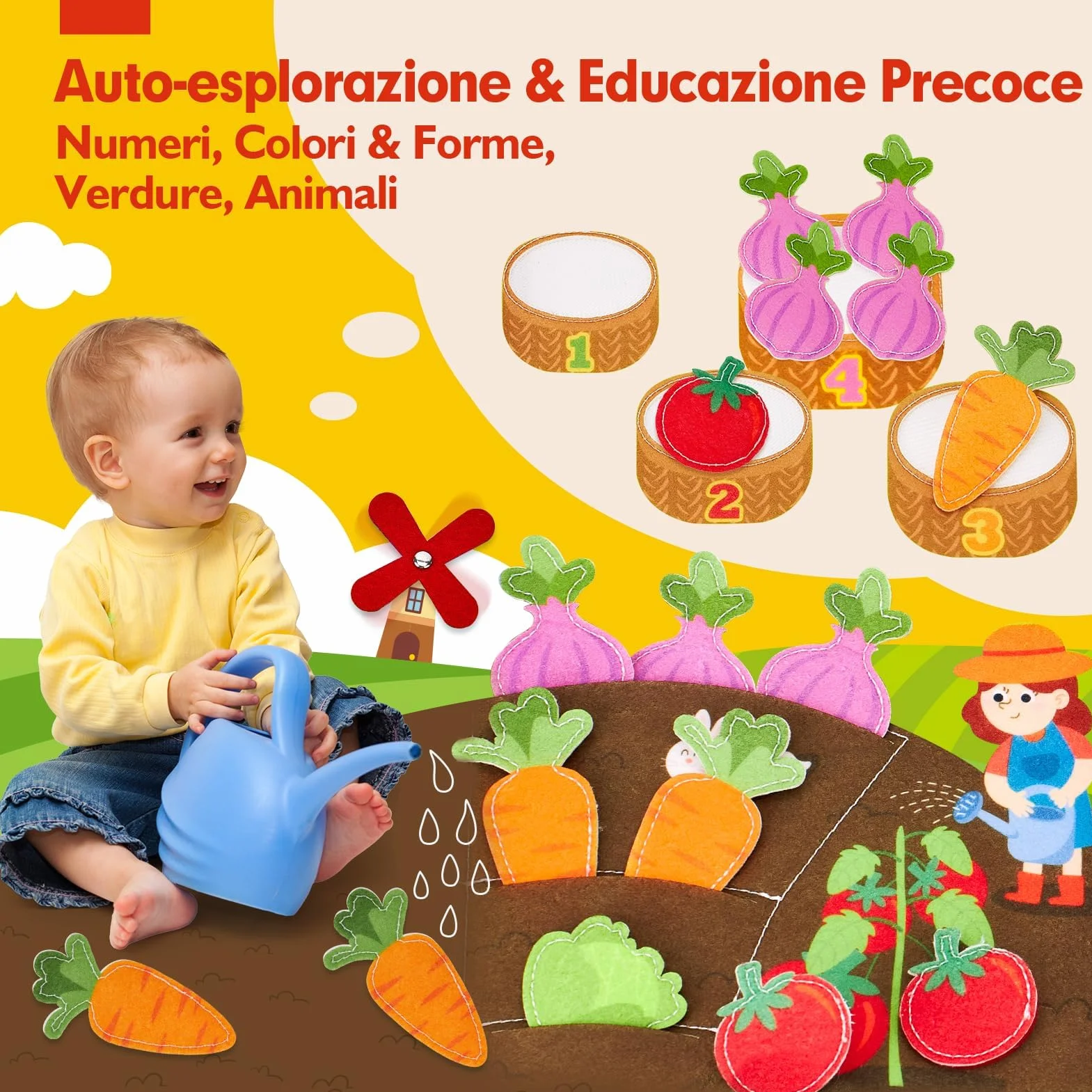 hahaland Libro Montessori Interattivo 1 Anno - Montessori Busy Board Feltro Pannello Sensoriale Bambini 1 2 3 Anni - Quiet Book Educativo Regalo Bimbo Bimba