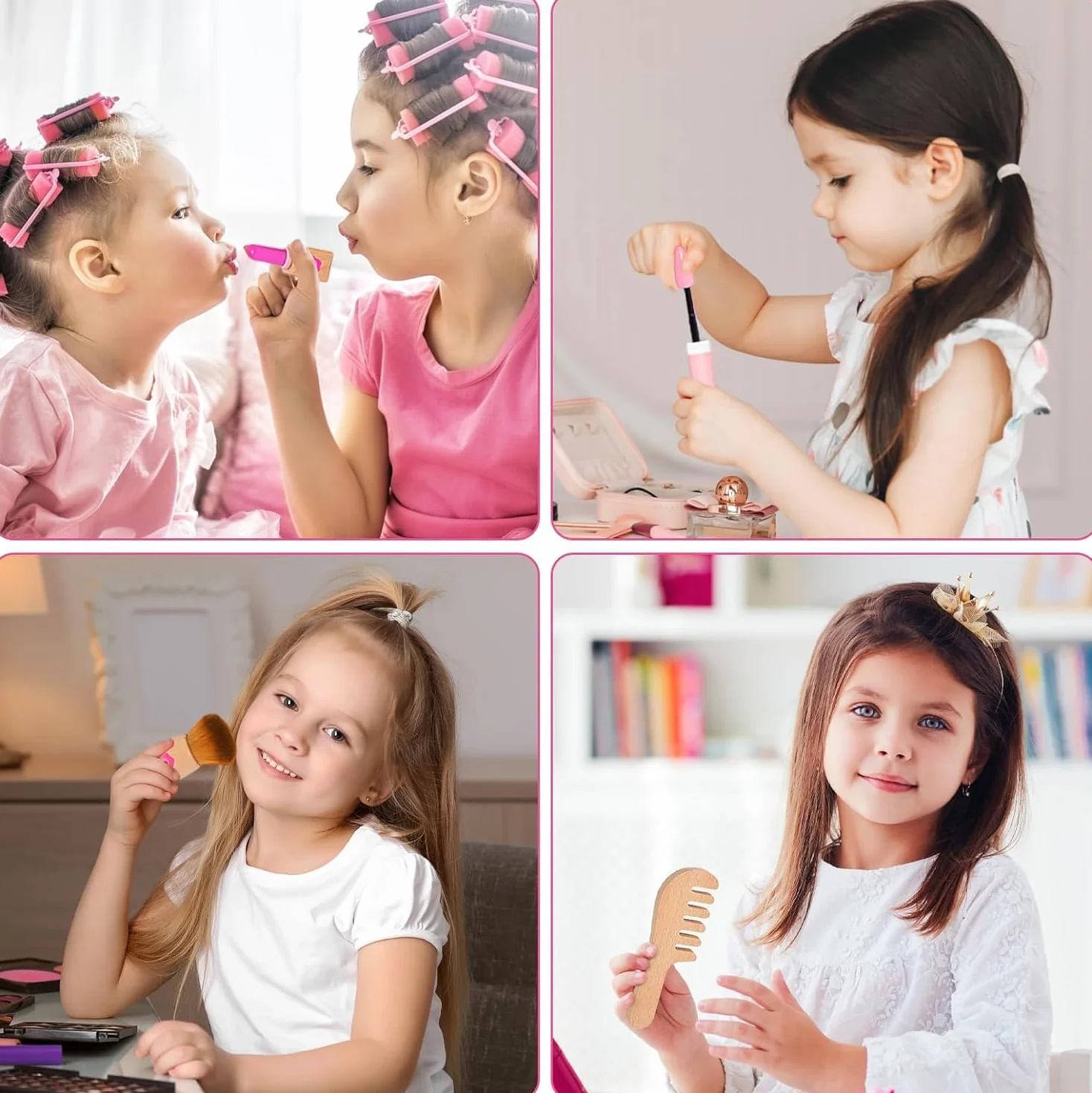 Set Trucchi Bambina in Legno Finti, Bacxzomx Finto Trucco Bellezza Salone con Trousse Cosmetici, Accessori Postazione Trucco Bimba, Giochi in Legno, Regalo Bambine 3 4 5 6 7 Anni