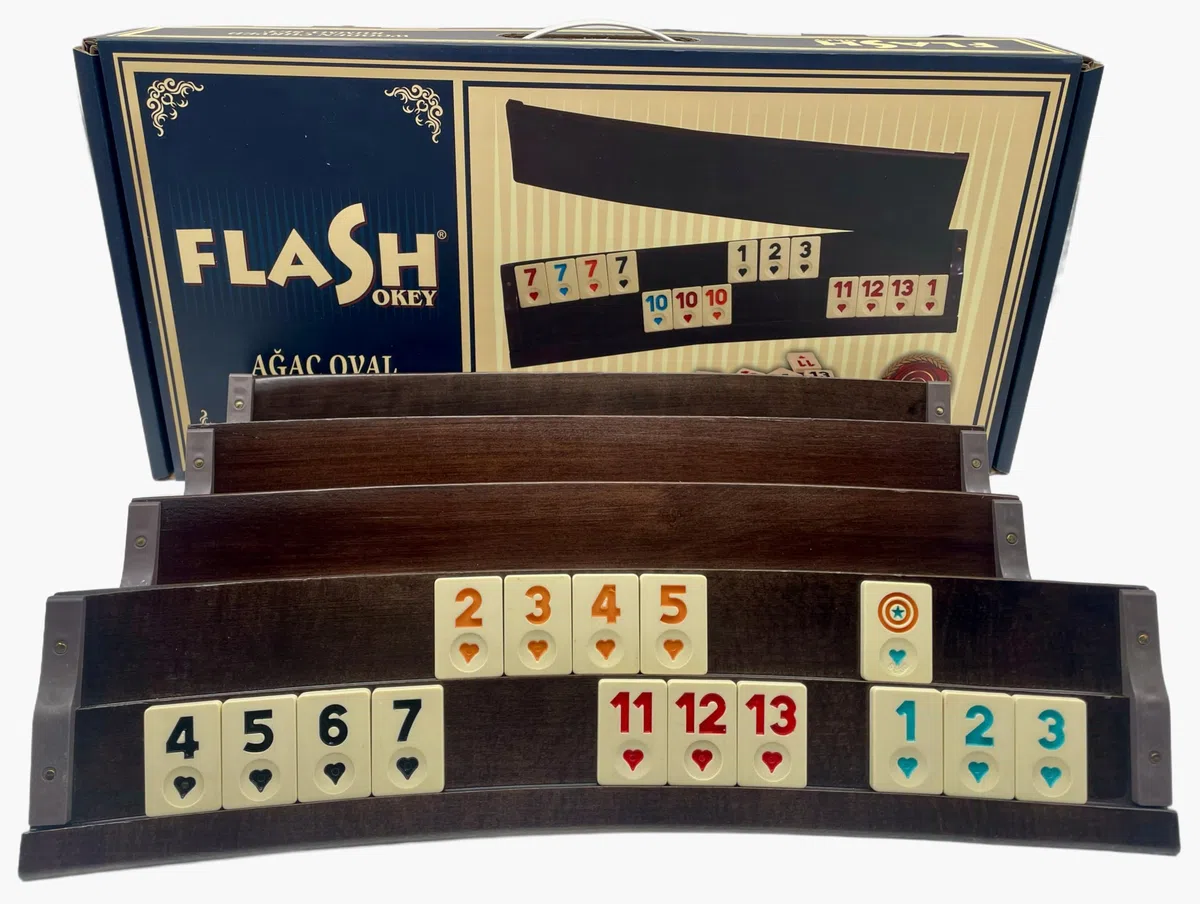 Generisch Star-Premium - Set ovale Rummy realizzato a mano, in vero legno, rosso ricurvo