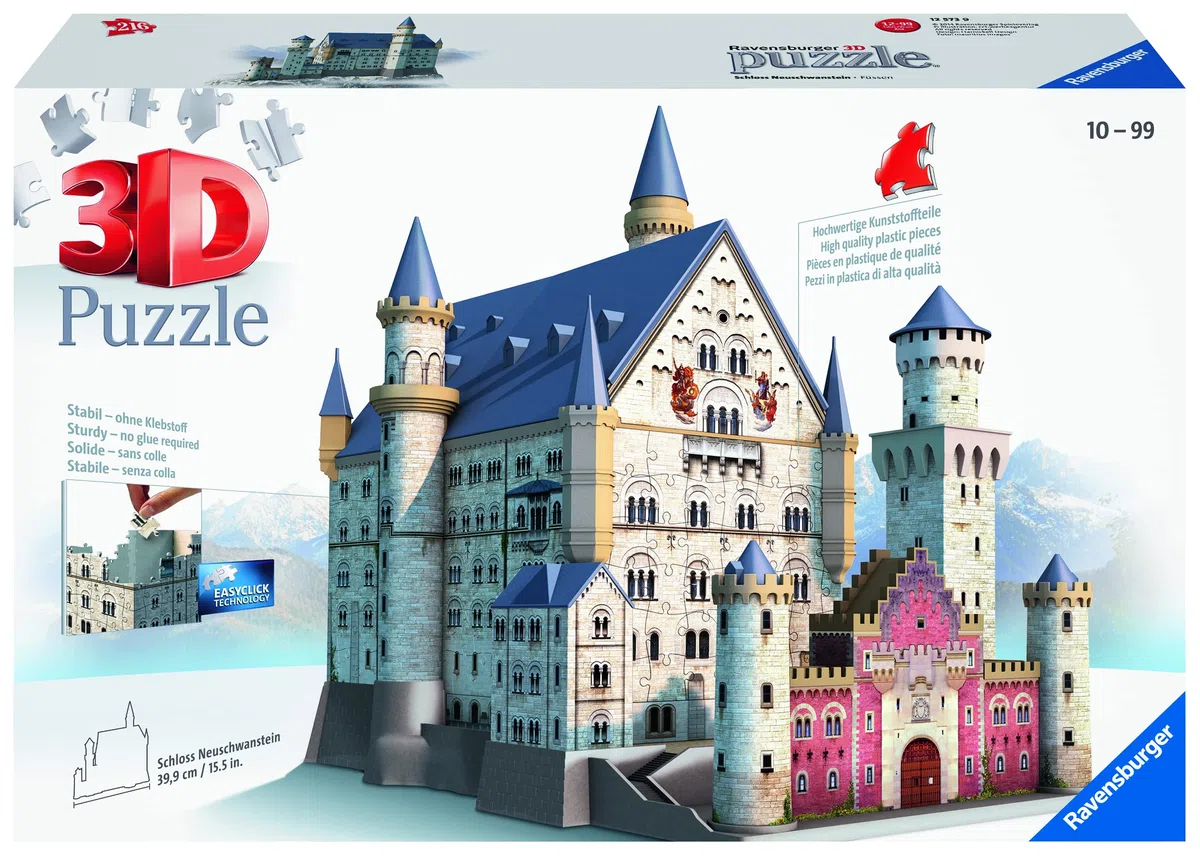 Ravensburger Italy Puzzle 3D Castello Di Neuschwanstein, 12573, Multicolore, 216 Pezzi
