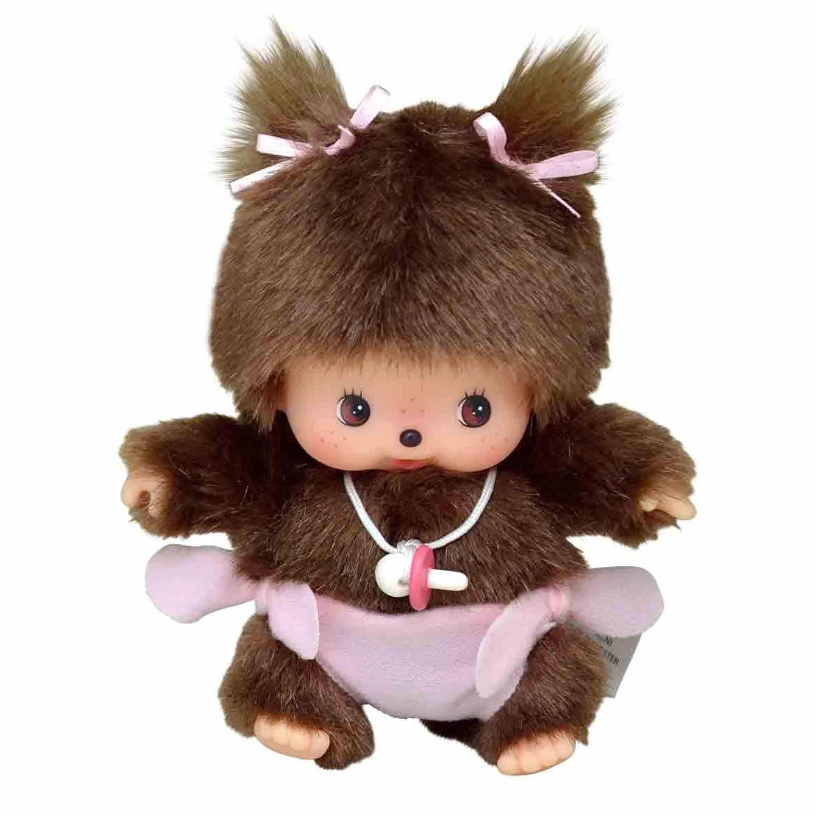 Sekiguchi 235380 - Bambina Originale Bebichhichi, in Peluche Marrone, con Pannolino e codini con Fiocchi, Circa 15 cm