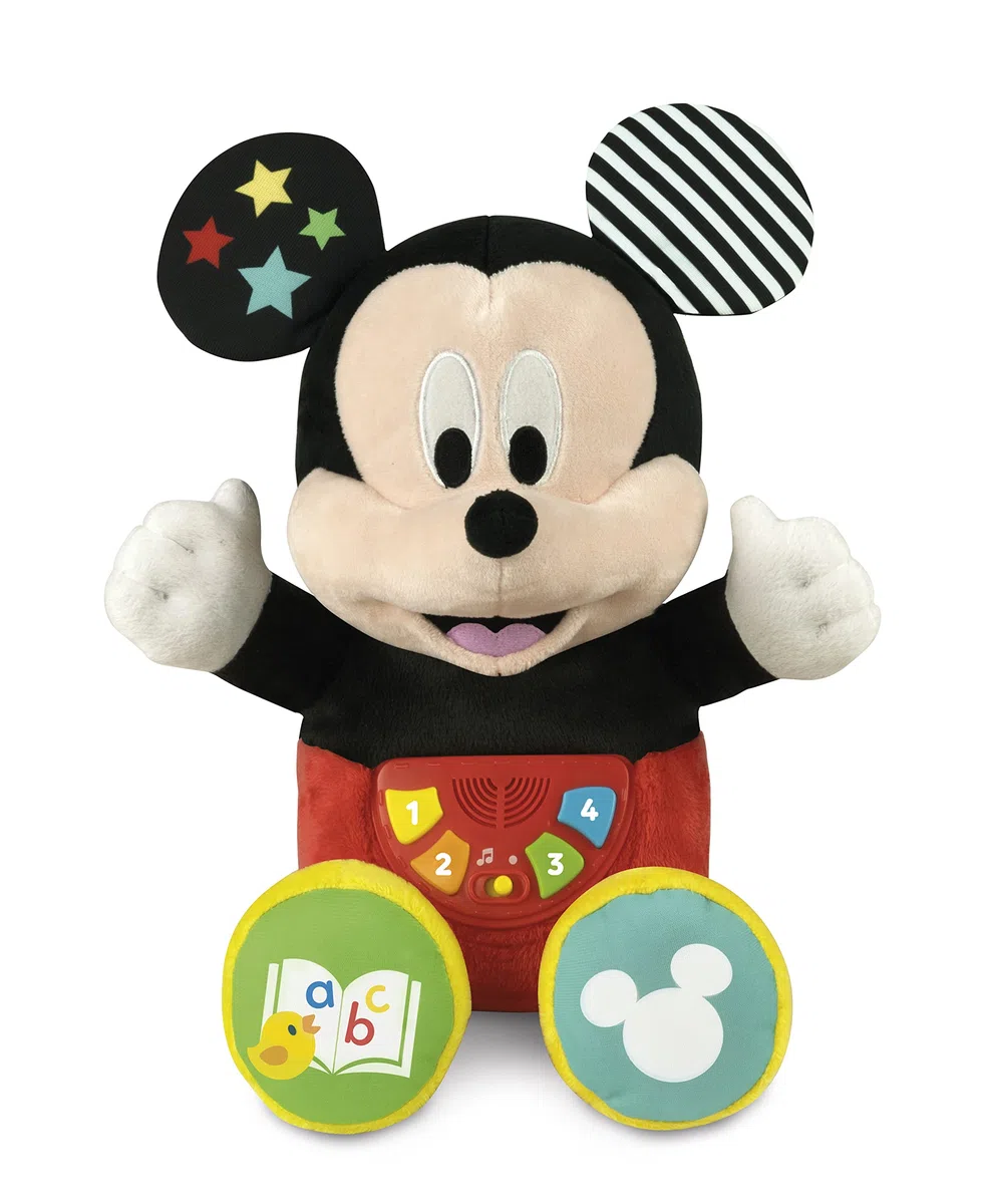 Clementoni Baby - Disney Baby Mickey Prime Storie, Peluche Raccontastorie Interattivo per Bambini 12+ Mesi, con 4 Libricini Illustrati, 100% Lavabile, Lingua Italiana, 17734