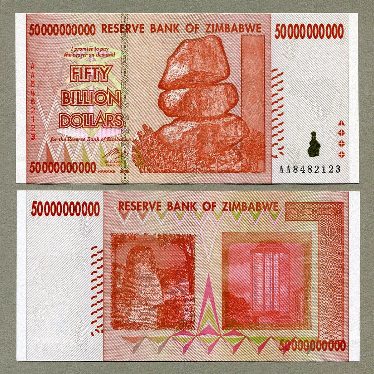 RBZ Collectibles Zimbabwe 50 20 10 5 1 miliardo di dollari banconote 2008 set completo di bollette di valuta UNC