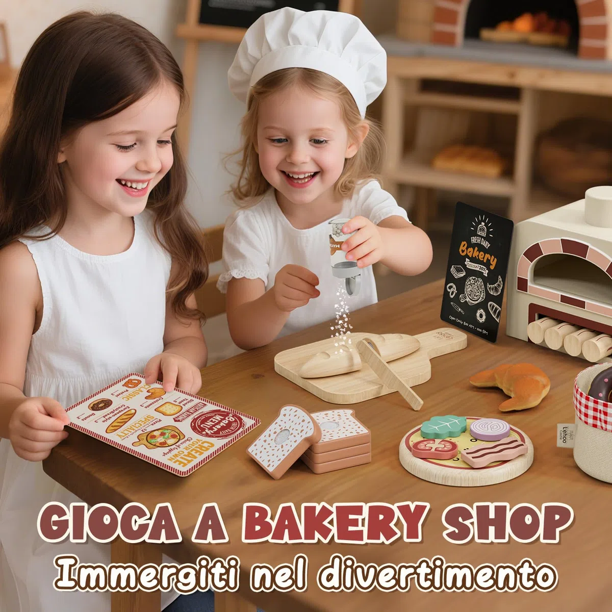 Lehoo Castle Cucina Giocattolo per Bambini, Pizza Giocattolo in Legno, Accessori Cucina Bambini, Giochi Bambino Bambina 3-5 Anni