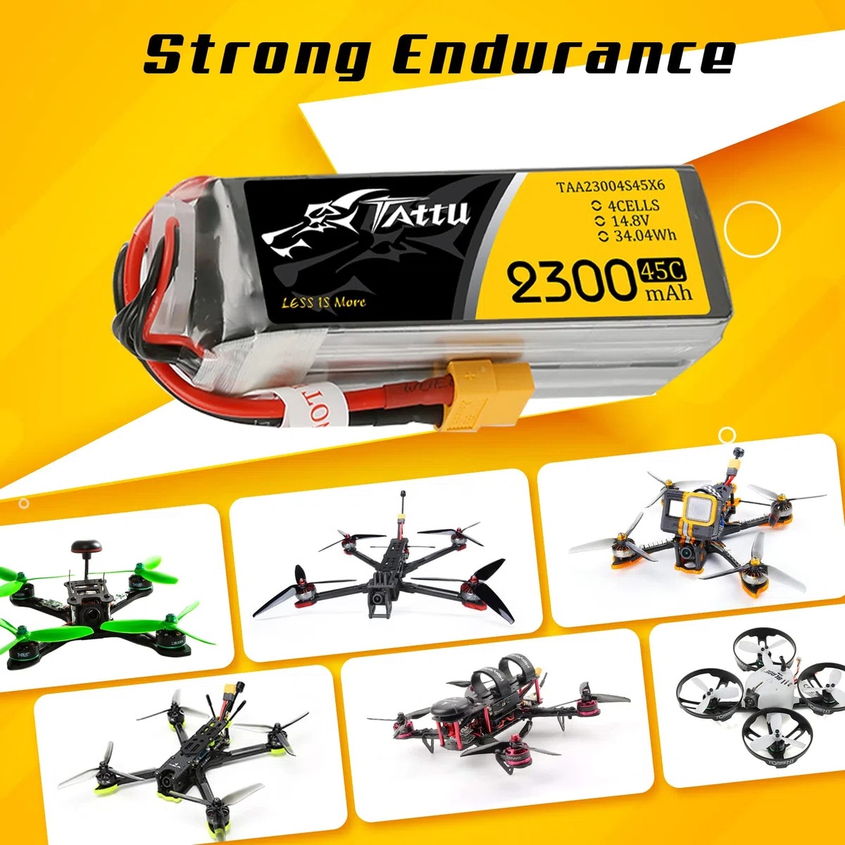 Tattu 4S Lipo Batteria 14.8V 2300mAh 45C Custodia morbida Batterie con connettore XT60 Spina per Droni da corsa FPV RC Helicopter RC Airplane RC Hobby