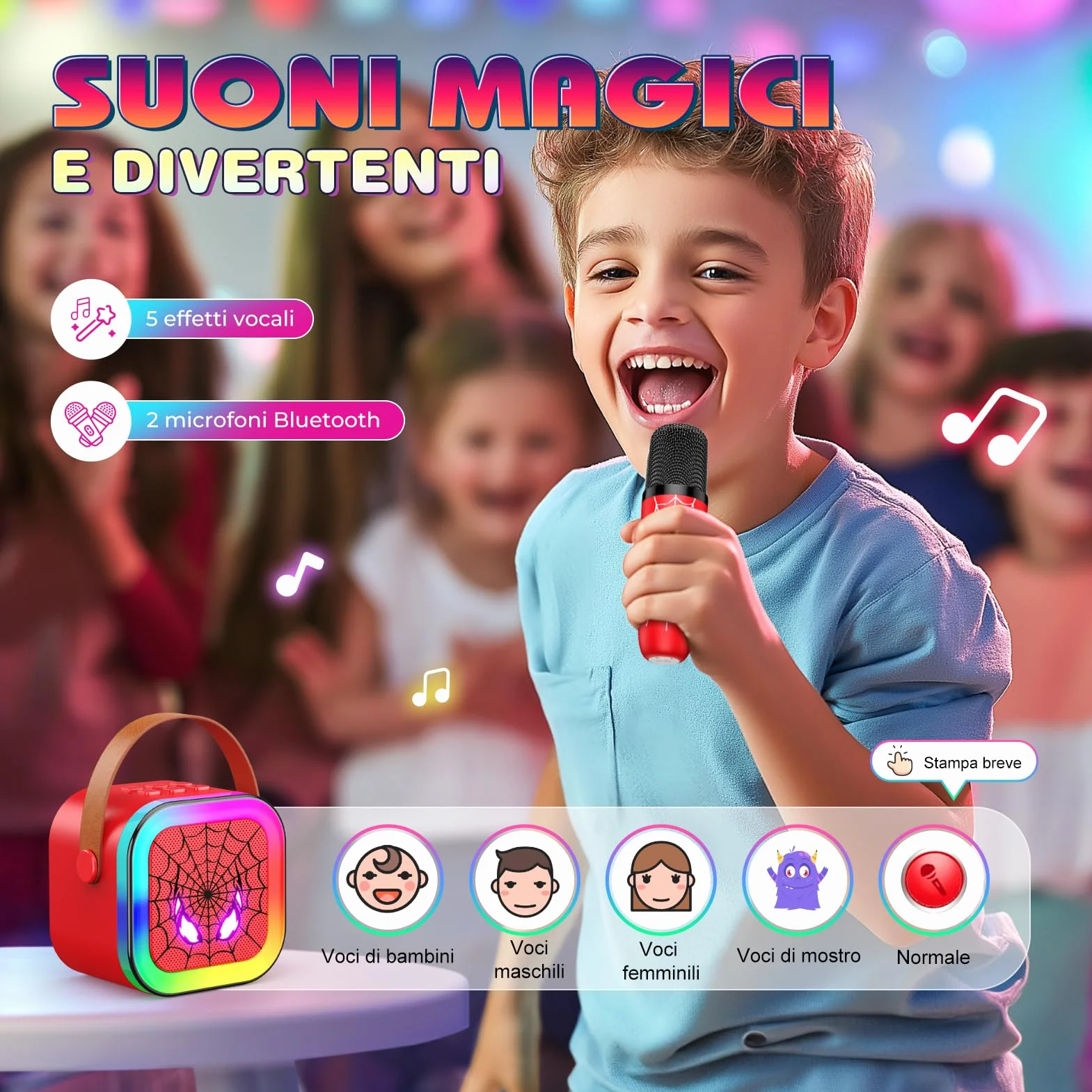Braxel Set Microfono Karaoke per Bambini con 2 Microfoni Bluetooth Luci e Suoni Giocattolo Musicale 3+ Anni