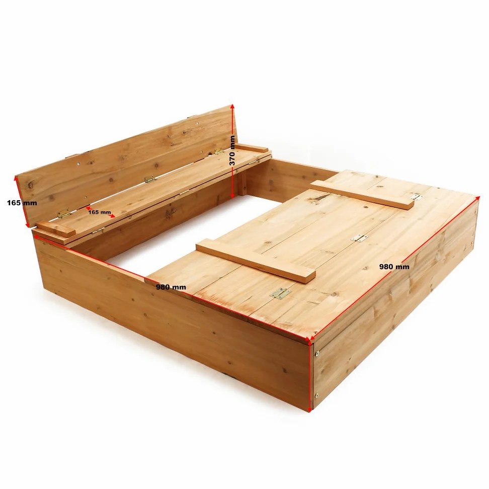 Wiltec Sabbiera in legno 98x98x18 cm con coperchio ribaltabile e panchine Sabbionaia