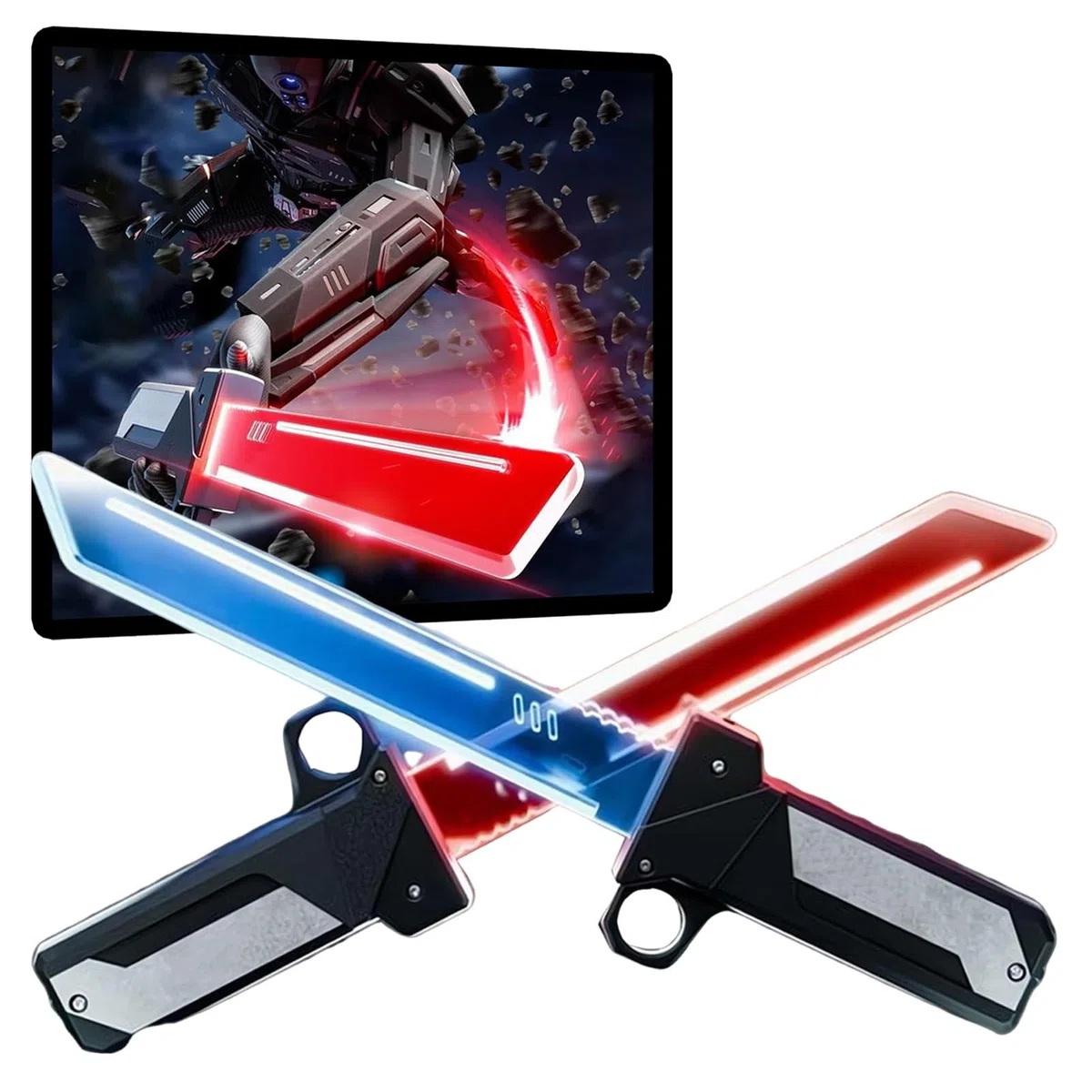 2 Pezzi Set Spade Luminose - Spade Duello Lampeggianti A Doppia Lama Spada Retrattile Rossa E Blu Neon per Feste in Maschera E Cosplay per Bambini