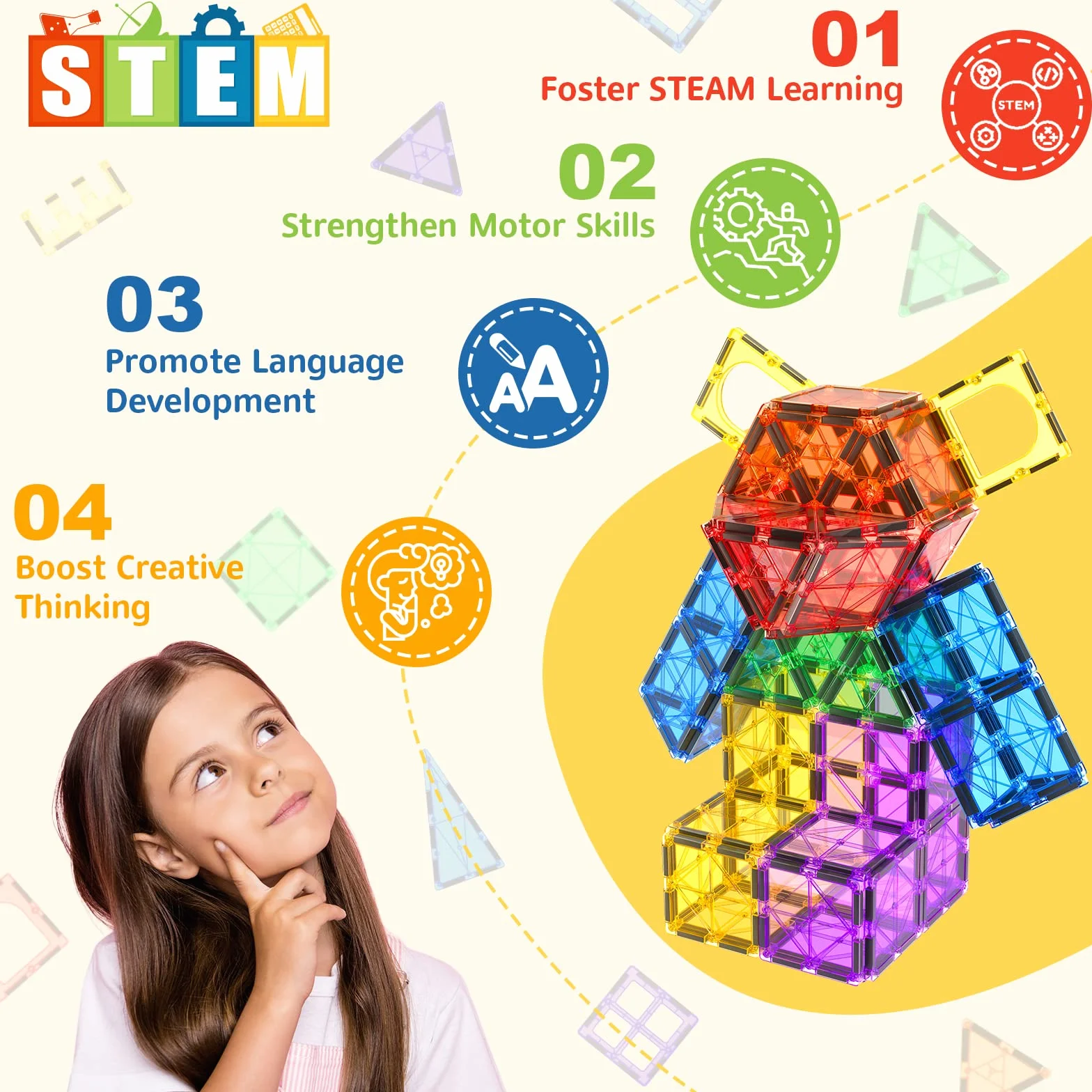 60 mattonelle magnetiche STEM per Costruire Giocattoli sensoriali per Bambini dai 3 Anni in su, Giocattoli per Lo Sviluppo del Cervello in età prescolare