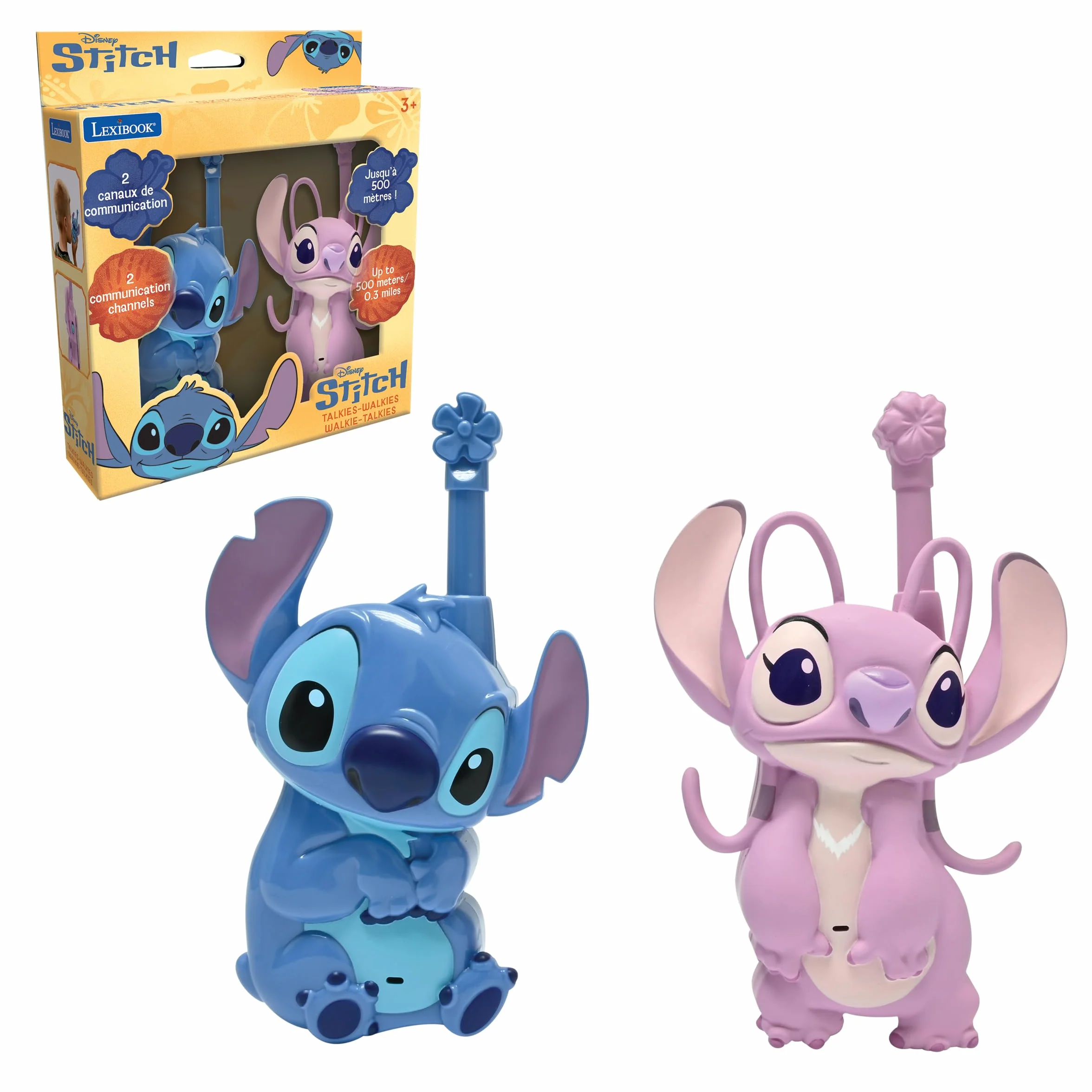 Lexibook, Disney Stitch, walkie-Talkie Stitch e Angel 3D, Portata 500 m, 2 canali di Comunicazione, Clip da Cintura, Blu/Rosa, TW18D1