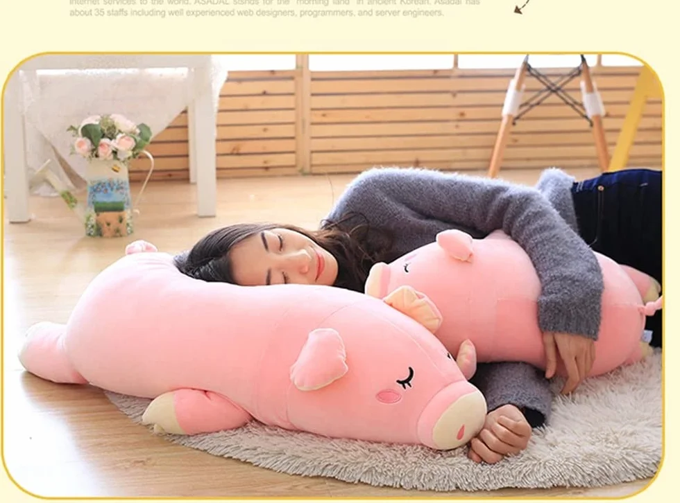 NatureMan Cuscino in peluche a forma di maialino, rosa, morbido, da abbracciare, divertente, simpatico maialino, giocattolo per Natale, compleanno, fidanzata, regalo (55 cm)