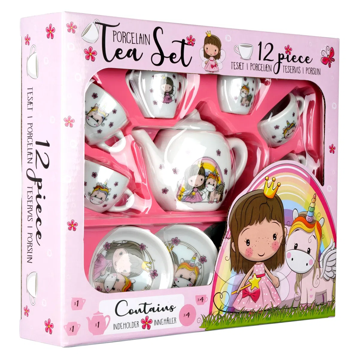 Barbo Toys - Lillie & Ellie Servizio da tè da 12 pezzi in porcellana per bambini | Set di giochi di ruolo per tea party dai 3 agli 8 anni | Servizio da tè con teiera, zuccheriera, brocca, tazze e