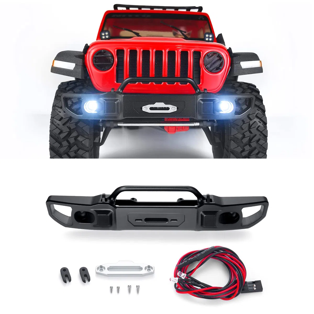 Runup Paraurti anteriore in metallo con luci a LED per Axial SCX10 III AXI03006 Gladiator AXI03007 Wrangler 1/10 RC Crawler Auto