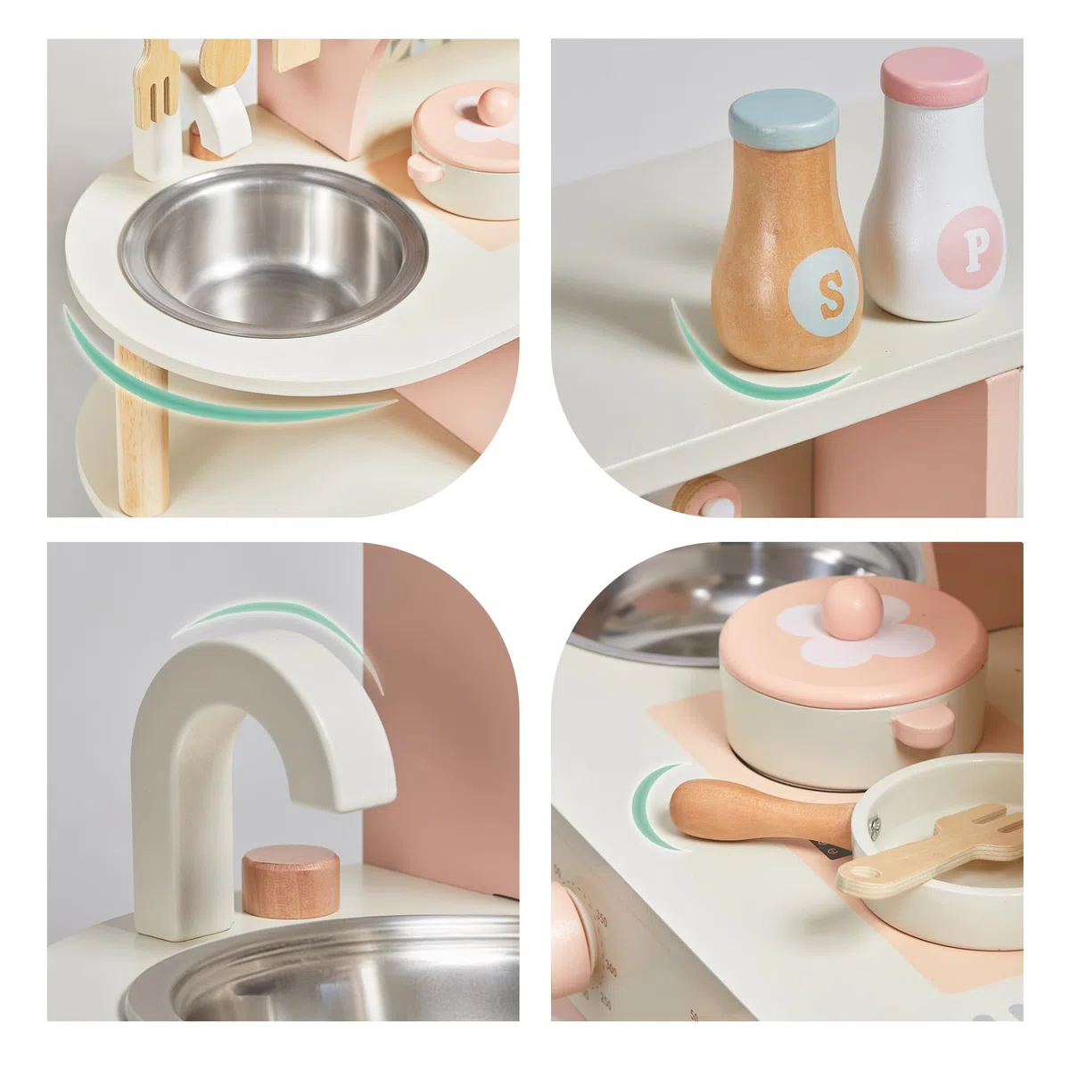 Cucina giocattolo per bambini, giocattoli in legno per bambini, set da gioco con caffettiera, accessori da cucina, regalo per ragazze e ragazzi dai 3 ai 6 anni