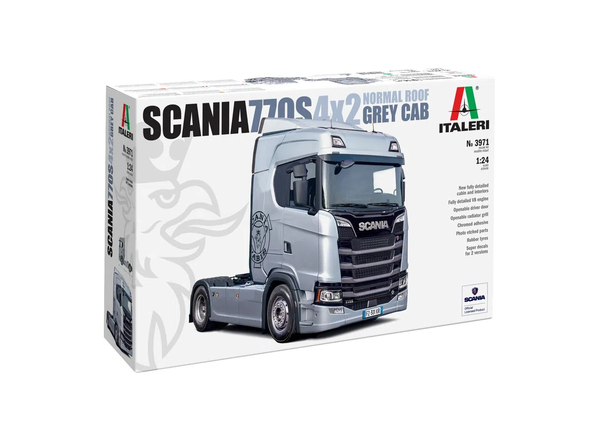 ITALERI 3971 Scania S770 4x2 Normal Roof Grey Cab, Model Kit/Modello in plastica da montare. Scala 1:24
