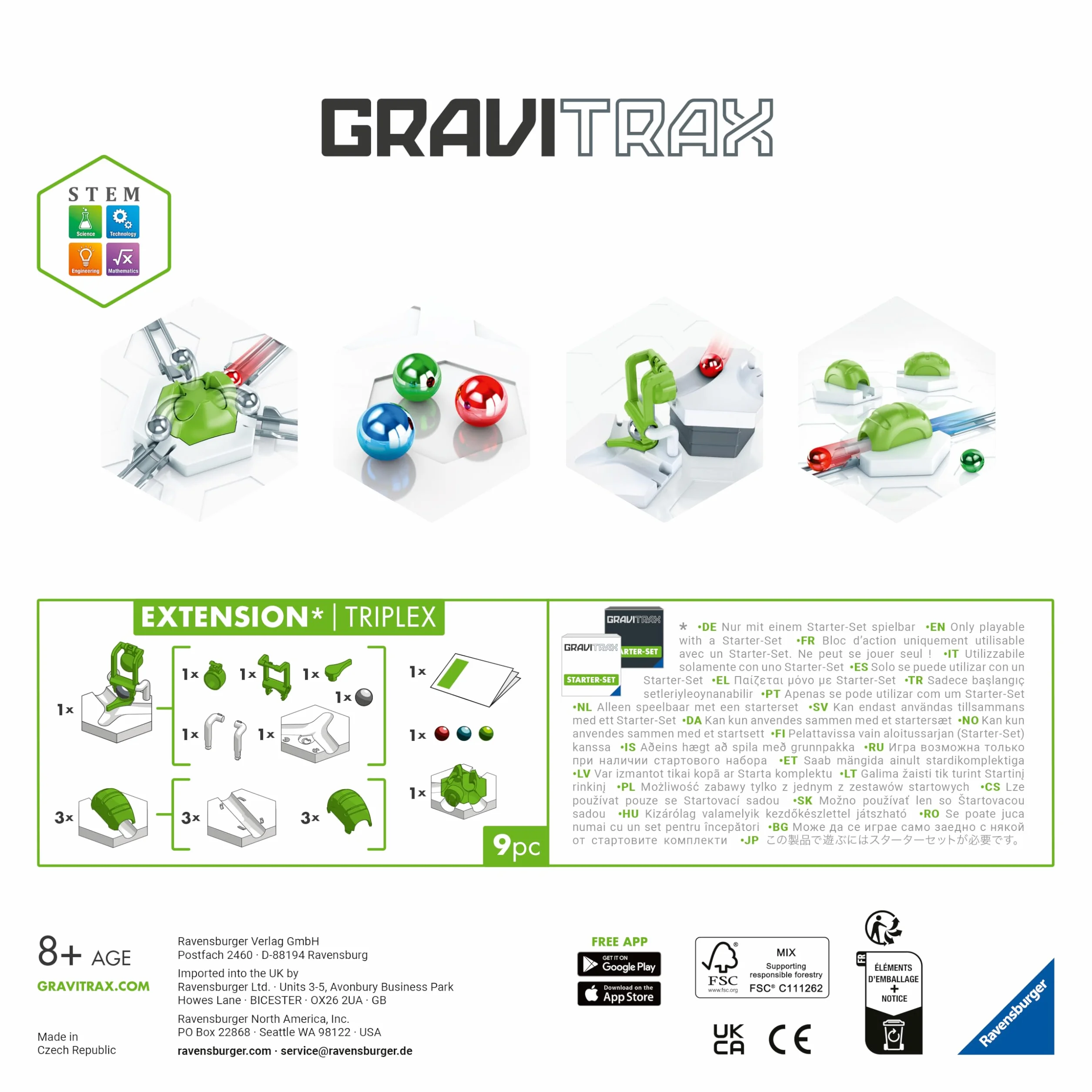 Ravensburger - Gravitrax Espansione Prolunga Triplex | Pista Biglie Con 9 Pezzi | Rompicapo Bambini Con Le Biglie | Giochi Bambino 8 Anni Maschio | Giochi Per Bambini Compatibili Con Tutti I Gravitrax