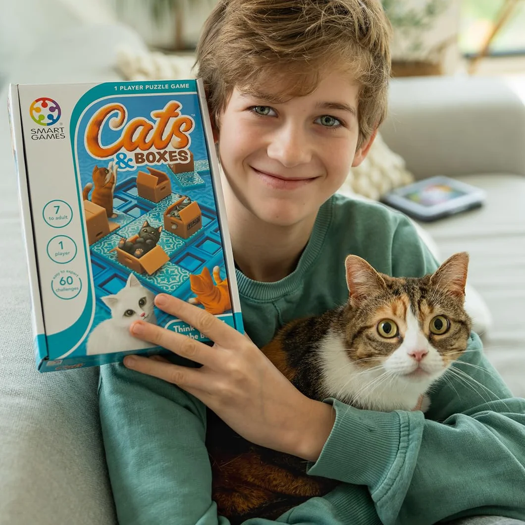 SmartGames - Gatti e scatole, gioco di puzzle con 60 sfide, oltre 7 anni