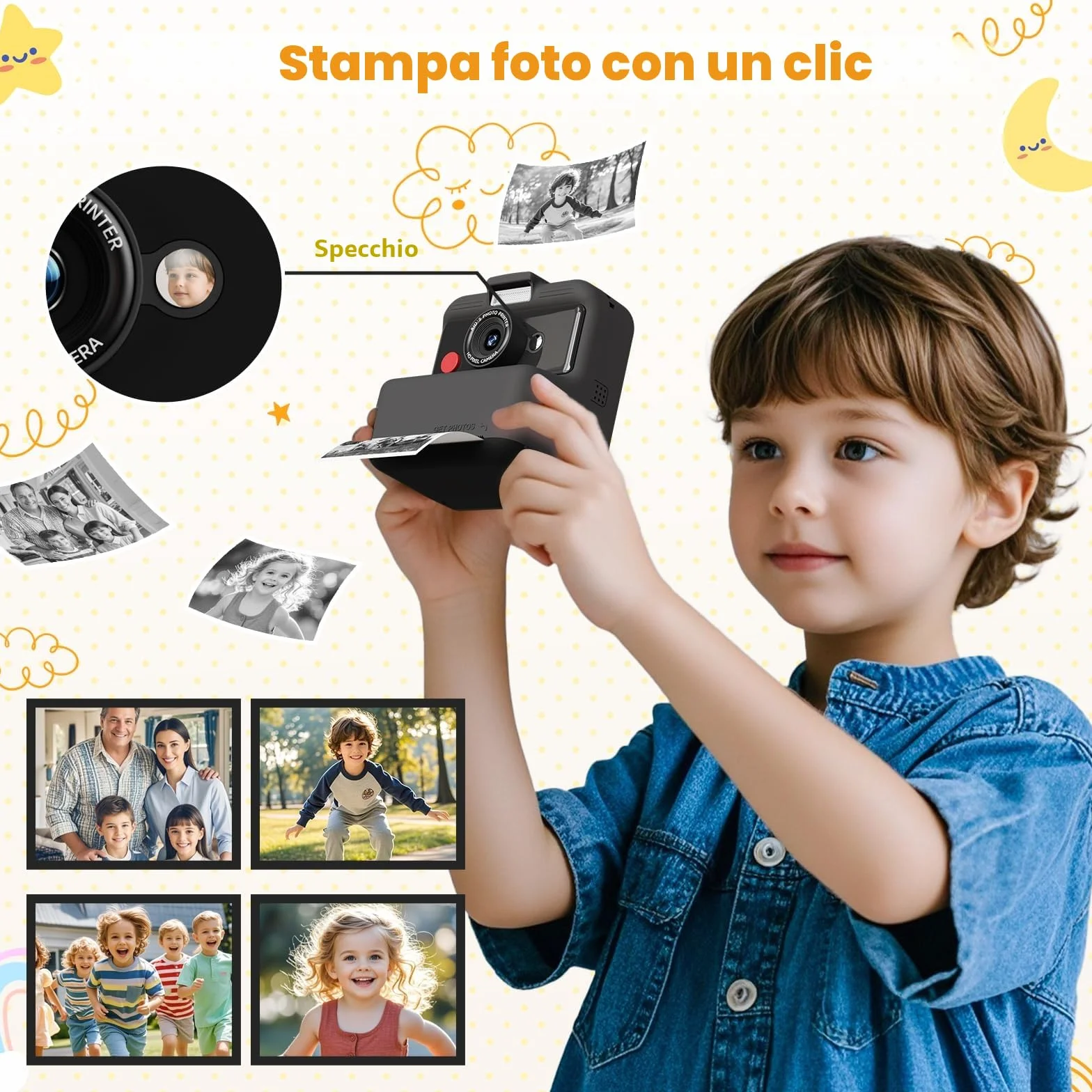 CAMCLID Macchina Fotografica Istantanea Bambini 48MP 2,5 UHD 3,0 Pollici con Scheda 32GB Nero