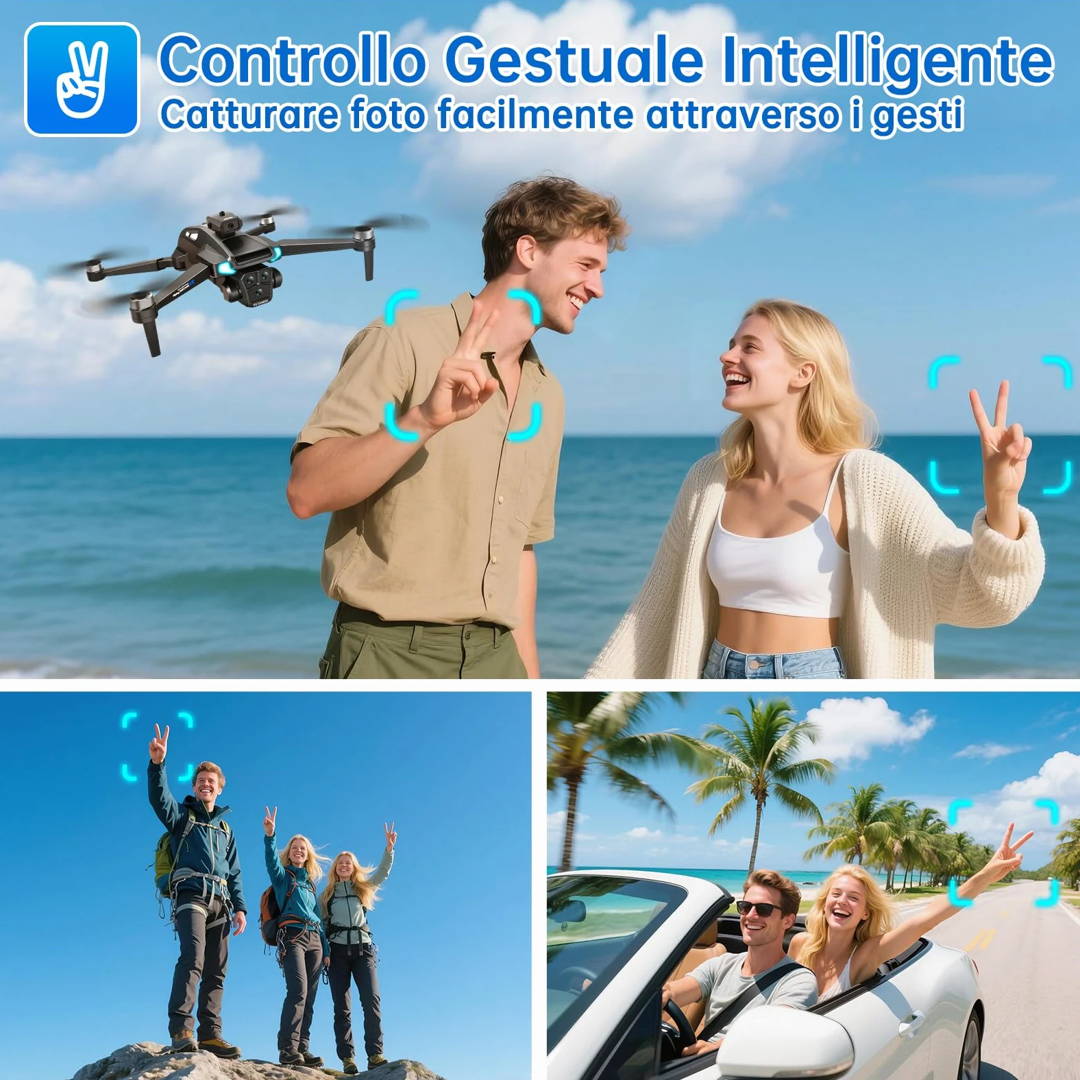 Drone con Telecamera 4K HD per Adulti e Principianti, Tempo massimo di volo 40+ minuti,Mini Quadcoptero RC Piegevole 2.4G WIFI con Motore Brushless, 2 Batterie, Autoscatto con Gestuali