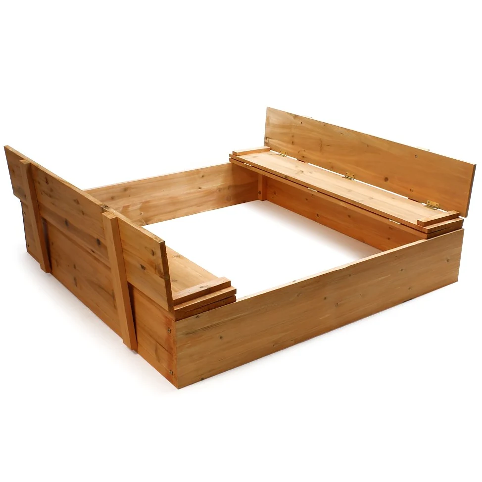 Wiltec Sabbiera in legno 98x98x18 cm con coperchio ribaltabile e panchine Sabbionaia