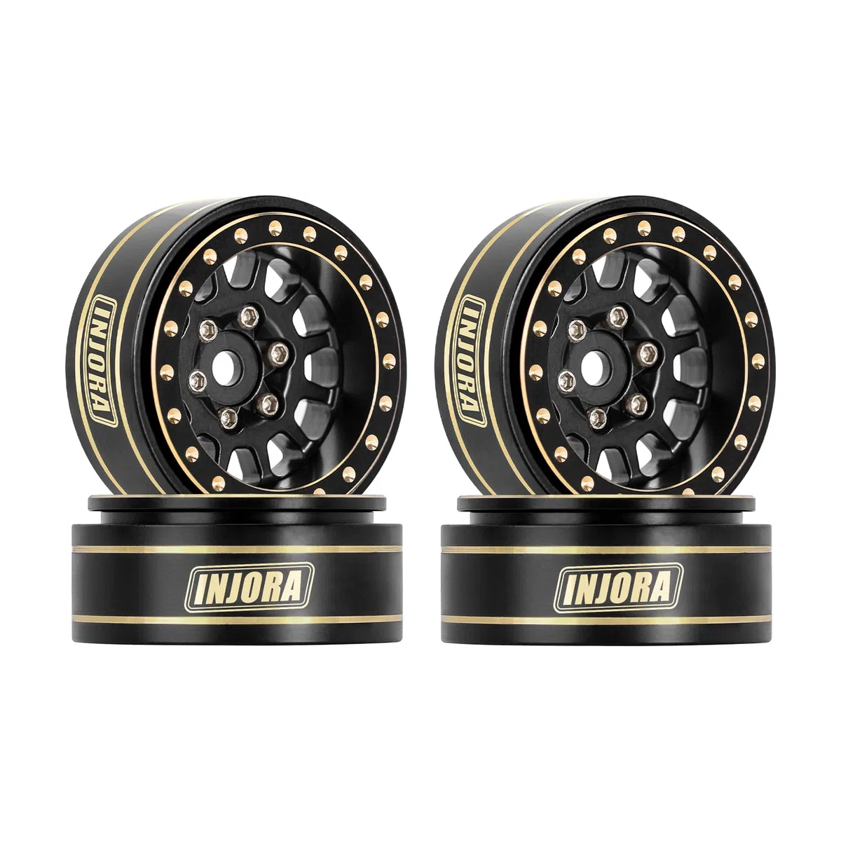INJORA 1.0 Plus Ottone Beadlock Cerchi Ruota 4PCS 12 Raggi per TRX4M SCX24 FCX24 1/24 1/18 RC Crawler Auto, 42g/pz(Nero)