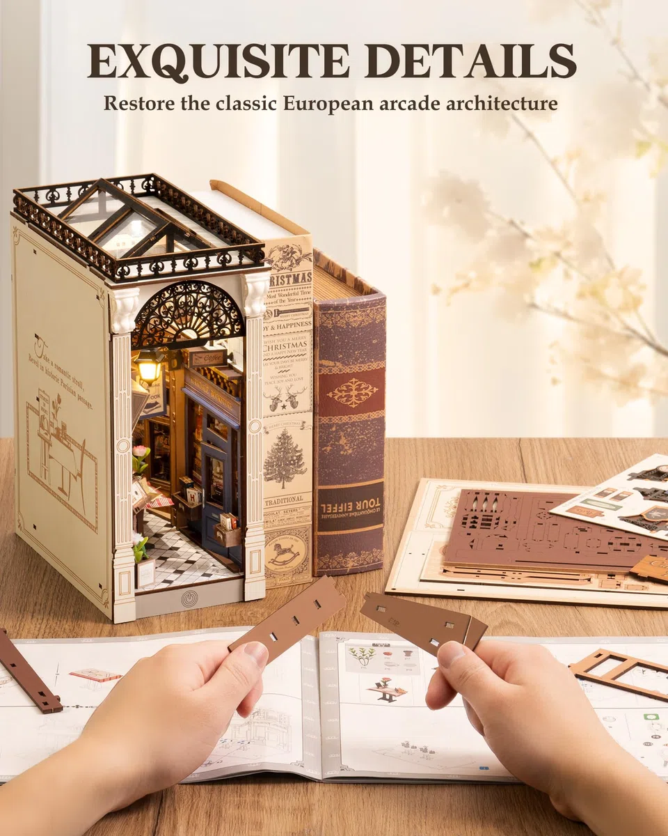 ROBOTIME Book Nook Kit Arcade Dating, Booknook con Pannello Antipolvere Casa delle Bambole In Legno, Modellismo da Costruire Adulti Regali per Adulti e Adolescenti