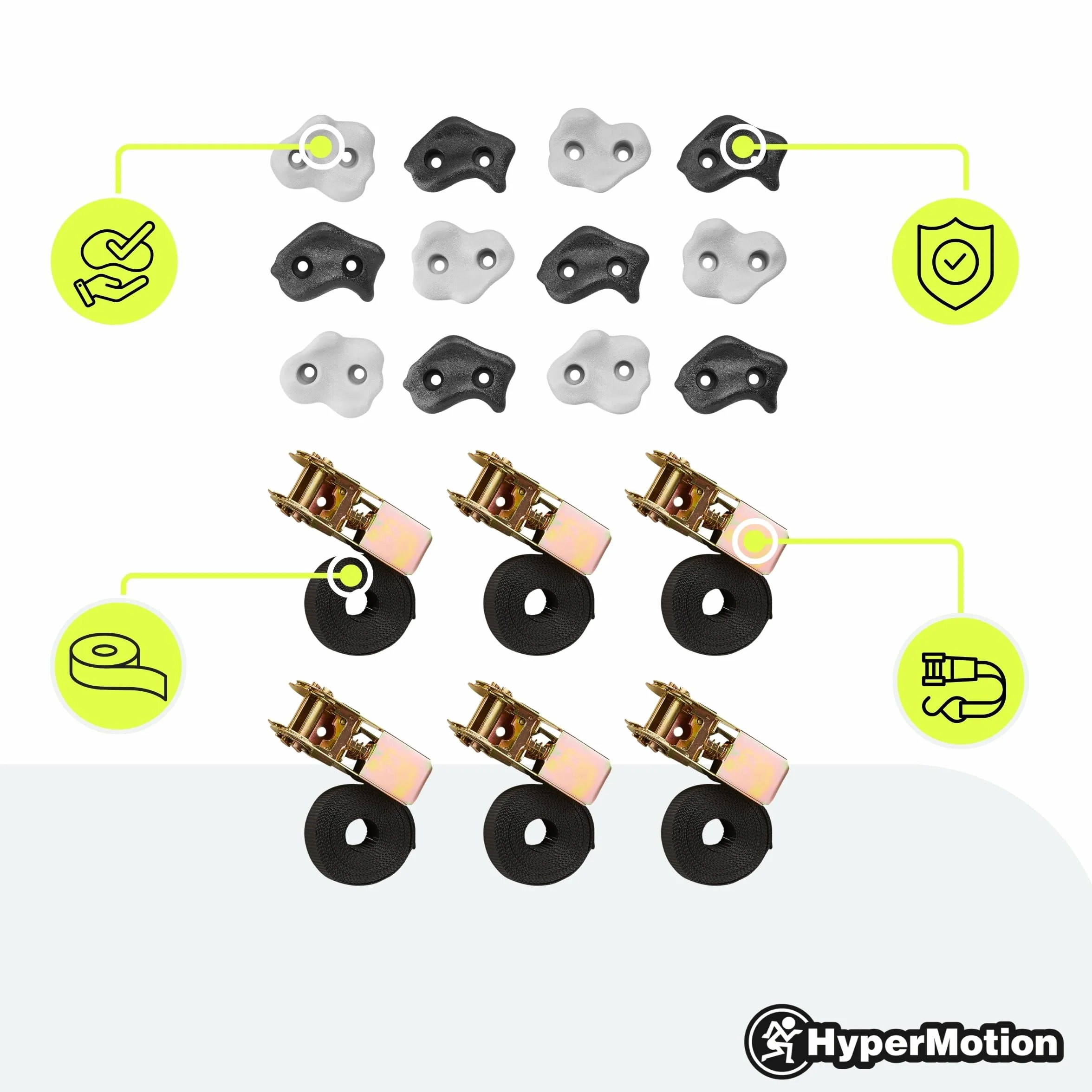 HyperMotion Set da Arrampicata su Albero per Bambini, 18 Pezzi, con Maniglie Resistenti e Cinghie Regolabili | Portata 91 kg | Uso Esterno, da 3 Anni
