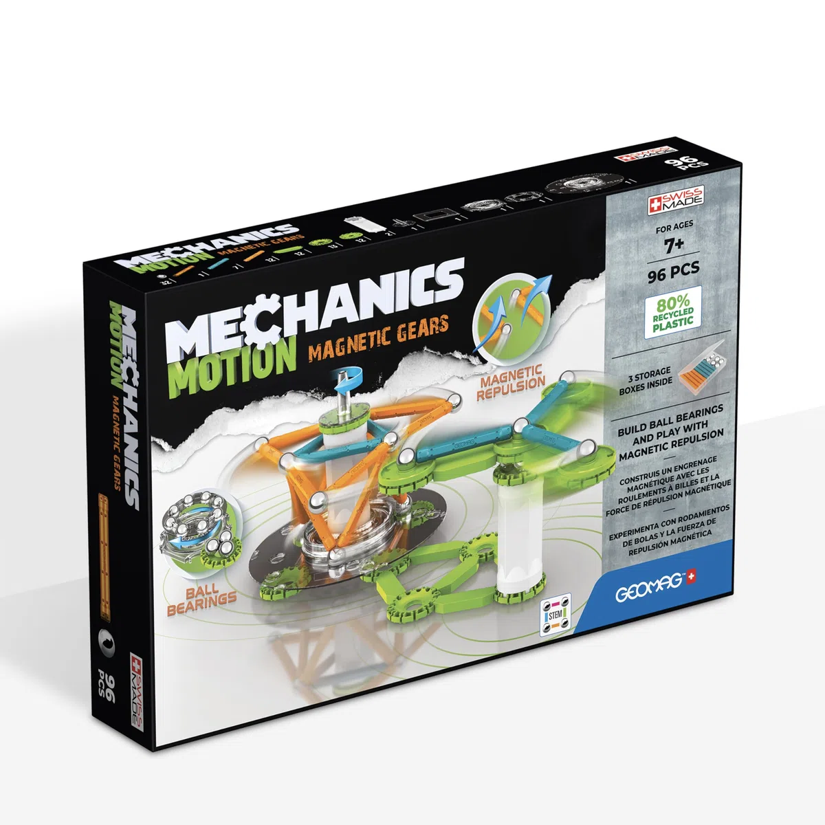 Geomag - Mechanics Motion Magnetic Gears - Gioco Educativo e Creativo per Bambini - Costruzioni Magnetiche - Confezione da 96 Pezzi