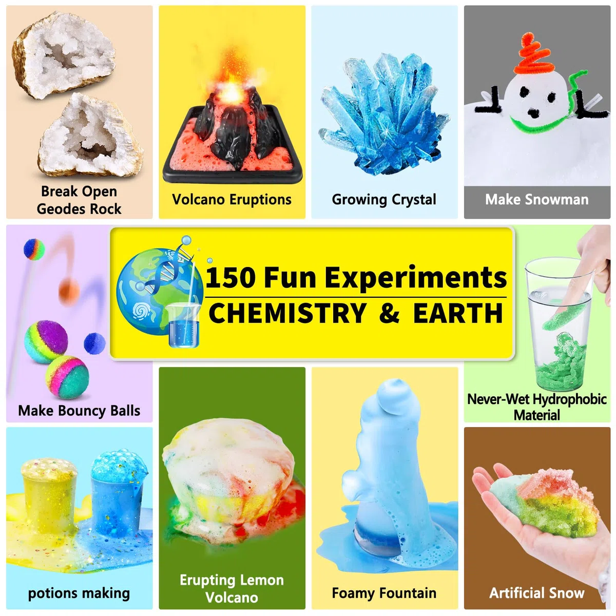 UNGLINGA 150 Esperimenti Scientifici per Bambini, Idee Regalo di Compleanno per Bambini e Bambine, Giocattoli Educativi Stem Strumenti Scientifici, Laboratorio di Chimica, Vulcano Giocattolo