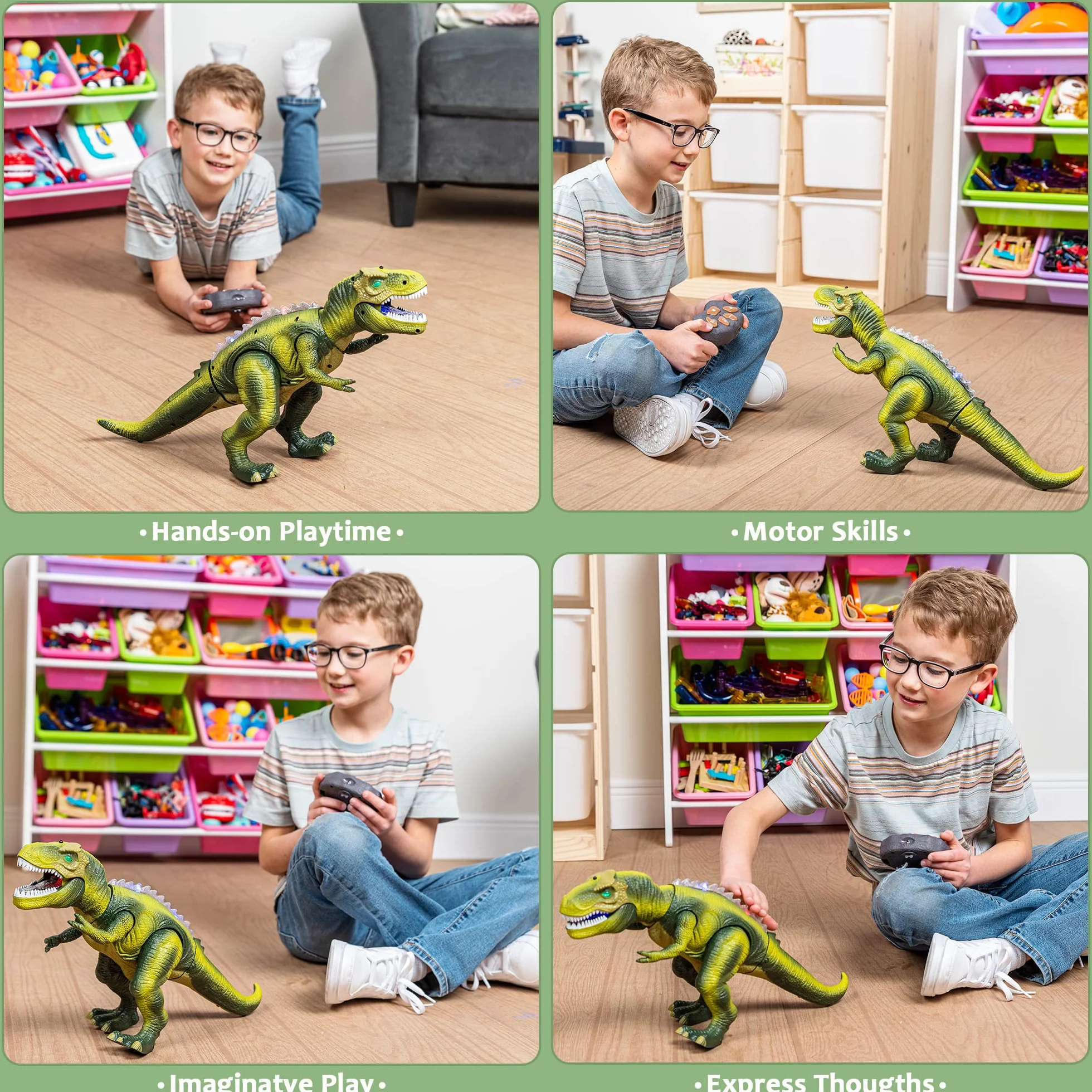 JOYIN LED Dinosauro Telecomandato Camminando e Ruggendo Giocattoli di Dinosauro T-Rex Realistici con Occhi Luminosi, Movimento a Piedi, Scuotendo la Testa per i Bambini Ragazzi Ragazze