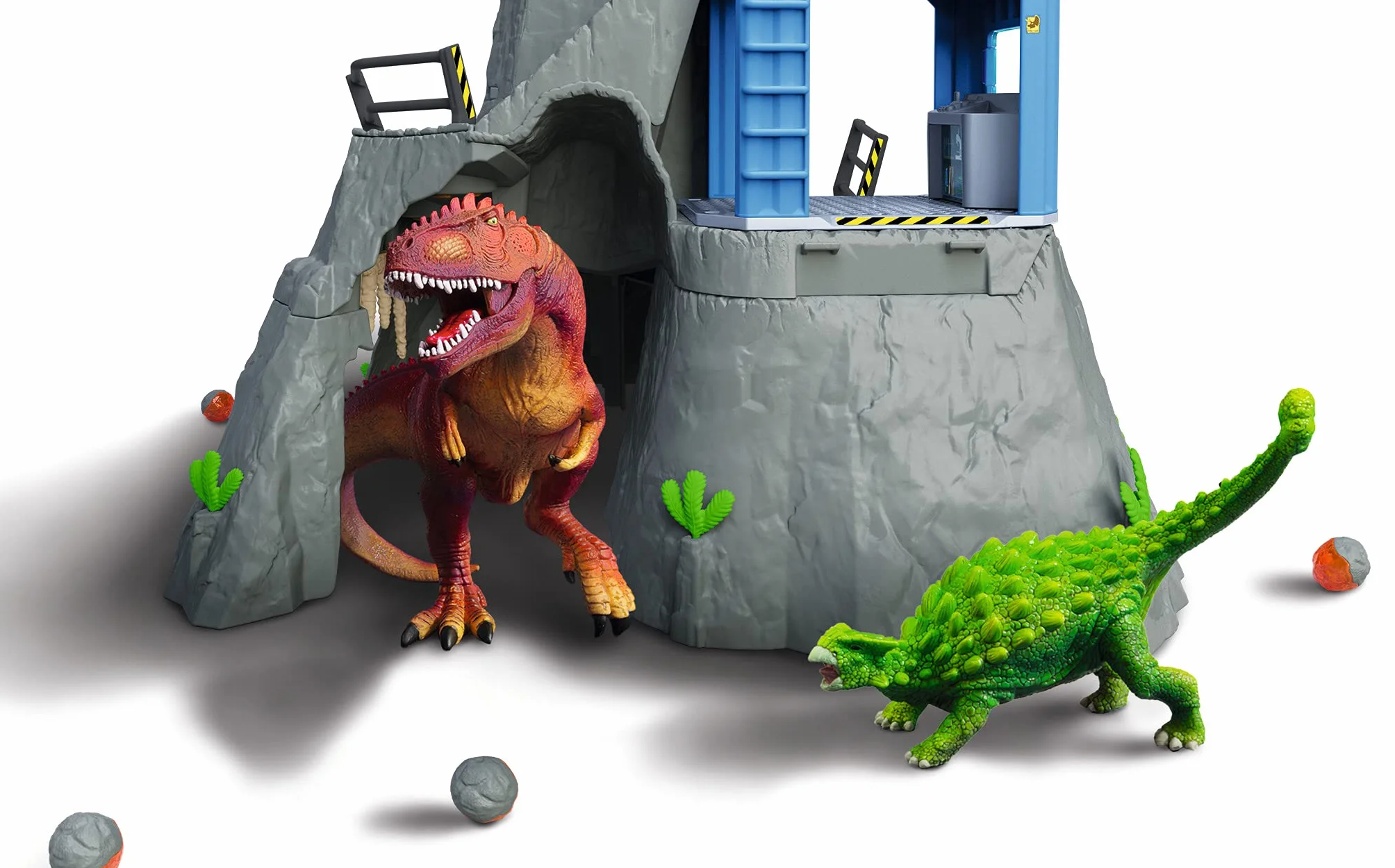 SCHLEICH DINOSAURS 42564 - Set di giocattoli a forma di dinosauro, con vulcano con luce LED e funzione di scoppio, figura ricercatrice e 2 figure di dinosauro, età consigliata: 5-12 anni