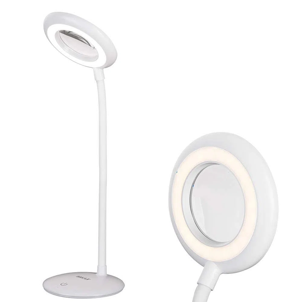 BAKAJI Lampada con Lente D' Ingrandimento 3 Diottrie con Luce Naturale LED 500Lm Accensione Touch e Braccio Flessibile Paralume Regolabile Girevole Batteria Ricaricabile USB per Estetista e Modellismo