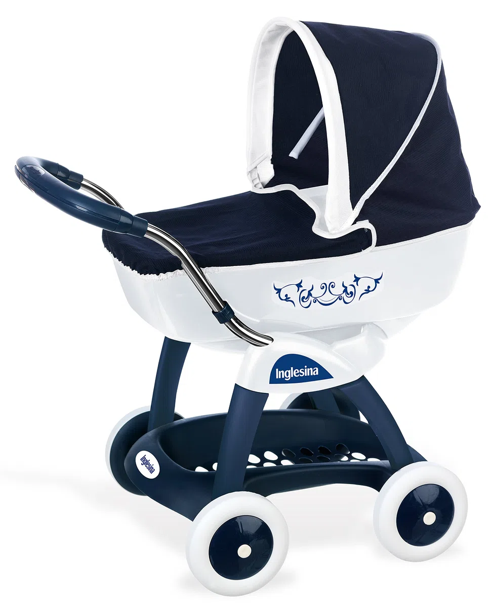 Smoby - Carrozzina Baby Blu, 7600251181, 1.5+ Anni, con Cappottina Reclinabile