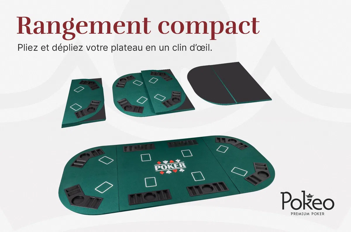 Vassoio da poker pieghevole in 4 parti, rettangolare, verde, tappetino da poker, gioco di carte e gettoni, tappetino da poker pieghevole con porta bicchieri, ideale per tavolino da salotto