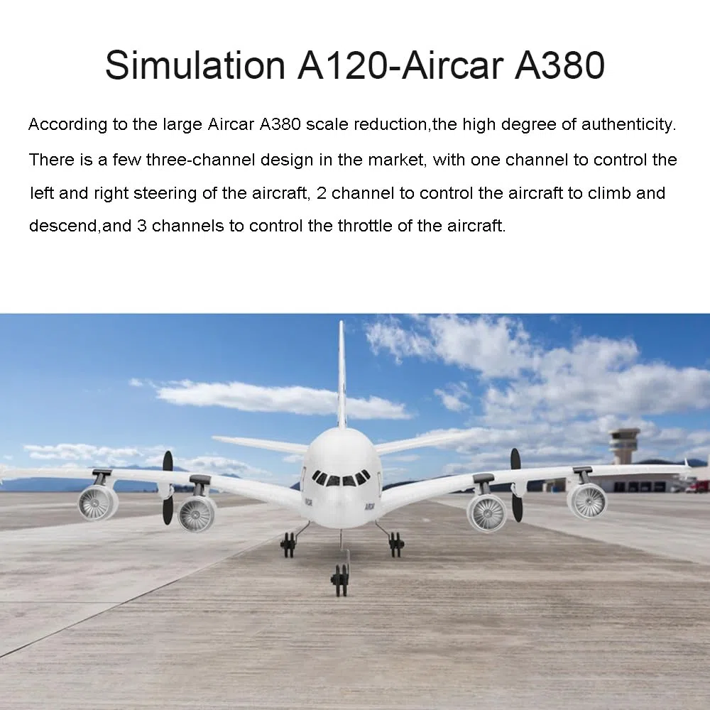 Aereo RC A120-Aircar A380, Aerei Telecomandato ad Ala Fissa EPP a 3 Canali per Esterni, Modello di Aereo A380 con Trasmettitore a 2,4 GHz