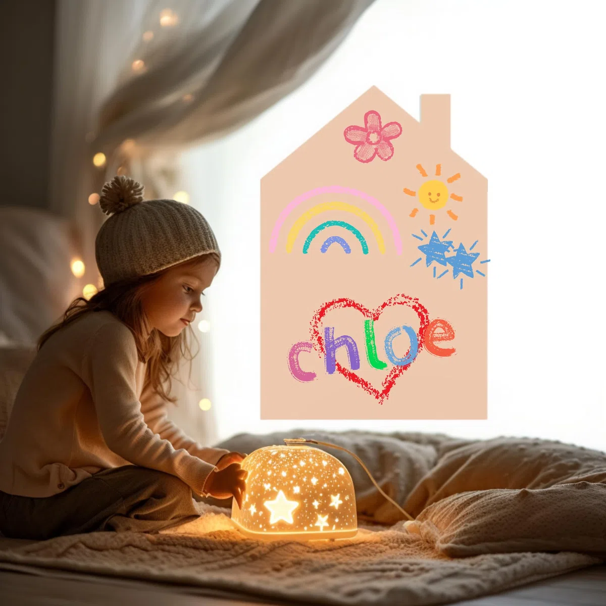 Lavagna magnetica per bambini - autoadesiva, a forma di casa e di colore con gessetti - ideale come regalo per ragazze e ragazzi (Casa Sabbia 100 x 80 cm)