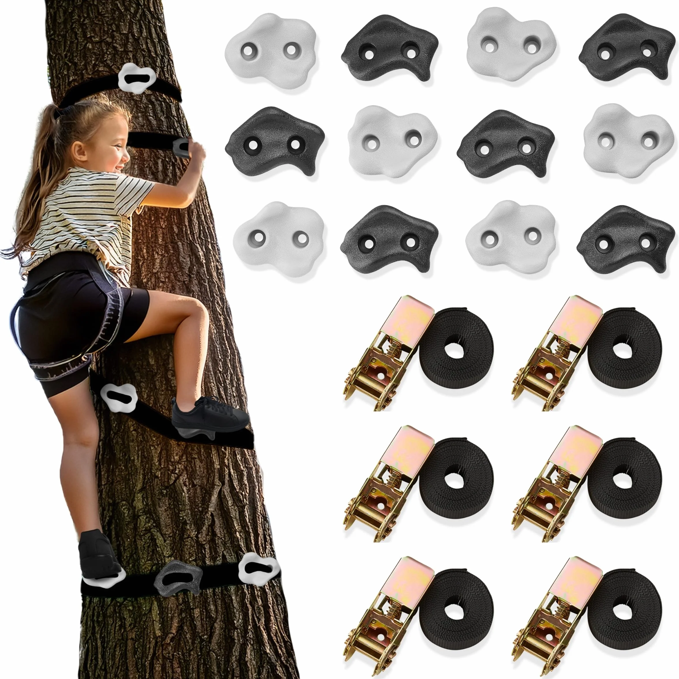HyperMotion Set da Arrampicata su Albero per Bambini, 18 Pezzi, con Maniglie Resistenti e Cinghie Regolabili | Portata 91 kg | Uso Esterno, da 3 Anni