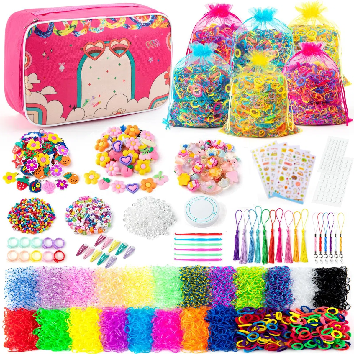 SLEMAKO 18000+ Elastici Per Braccialetti, 20 Colorati Gomma Kit Per Fare Braccialetti Kit Con Perline, Fai Da Te Bambina Elastici Di Gomma Bracciale Giochi Natale Regalo Per Bambini Ragazza Ragazzi